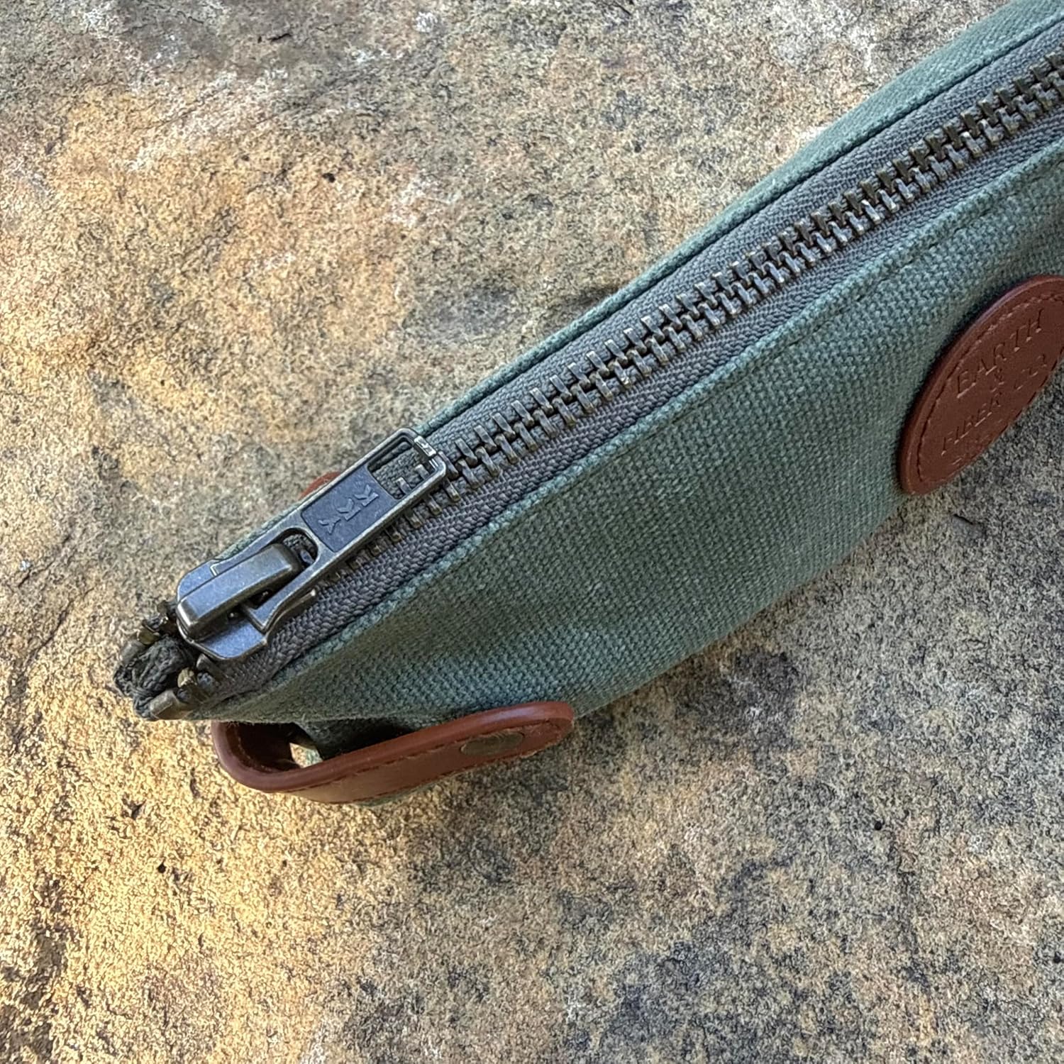 Earth and Fiber Co Waxed Canvas Pencil Sleeve, Olive Green, Brass YKK Zipper, for Artists and Students