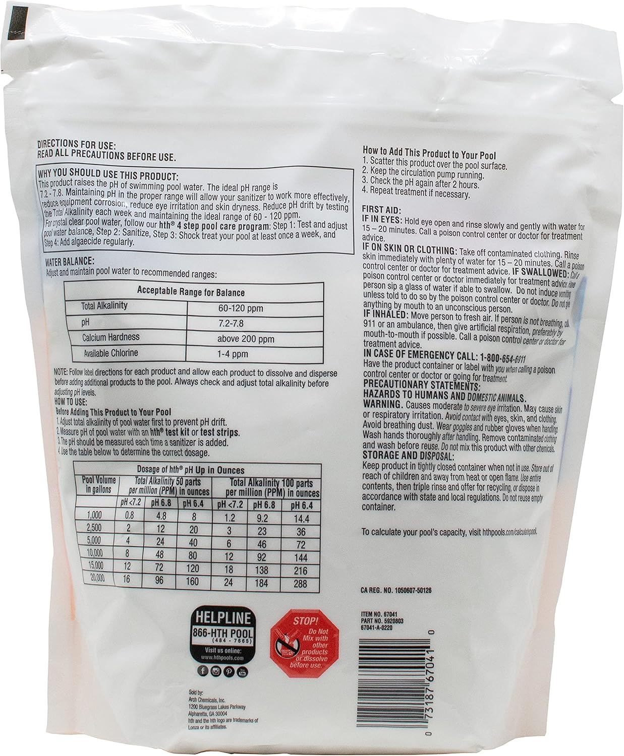 HTH 67041 pH Up Swimming Pool Chemical Balancer, 4 lbs