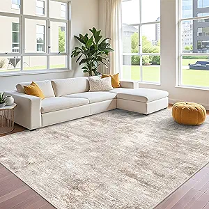 Washable Abstract 10x12 Area Rug - Large Soft Rugs for Living Room Non Slip Rubber Backing Indoor Carpet for Bedroom Living Room Farmhouse Distressed Stain Resistant Floor Decor Mat 10x12 Brown