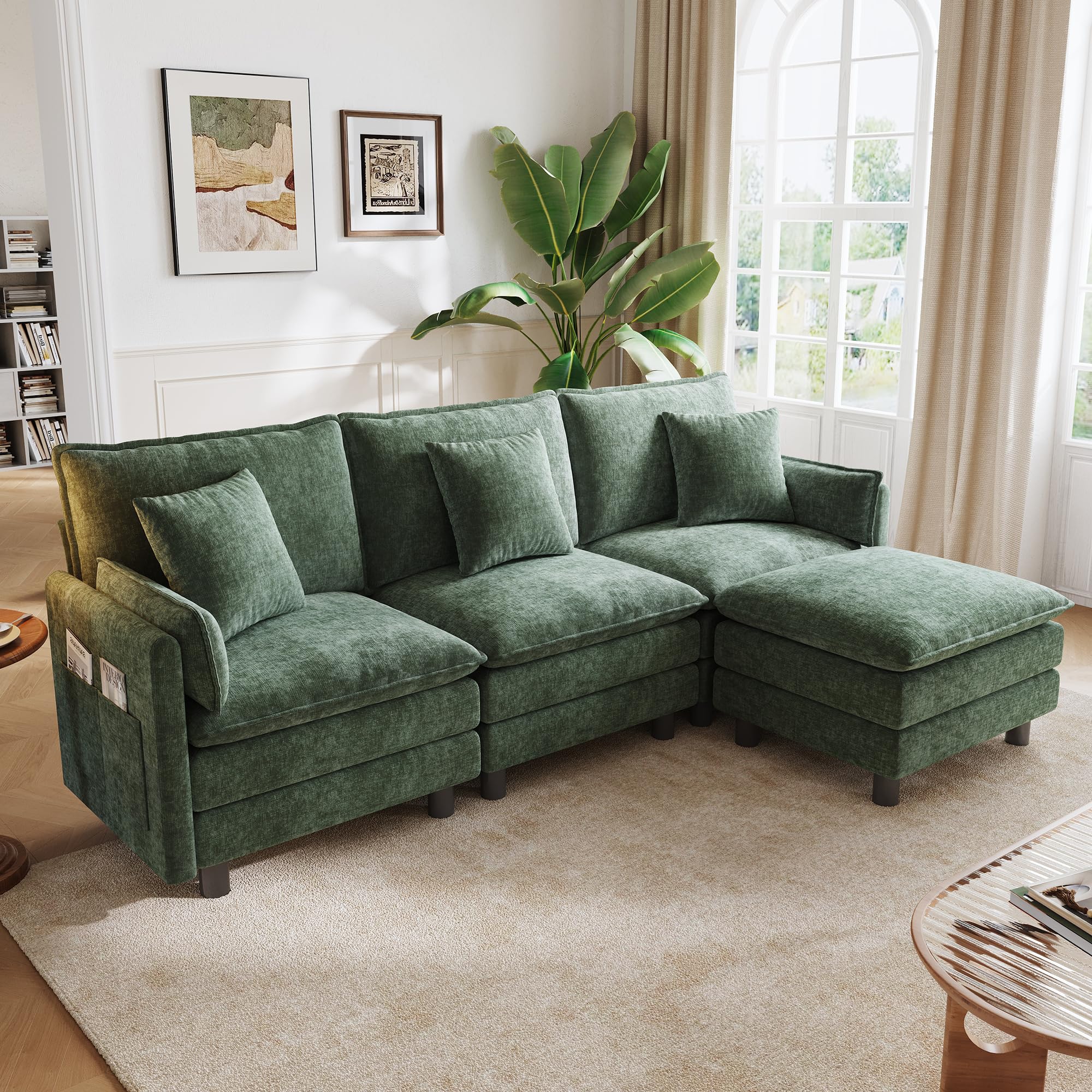 LINSY HOME 98'' Modular Sectional Sofa 3 Seat Couch Chenille Cloud Couch