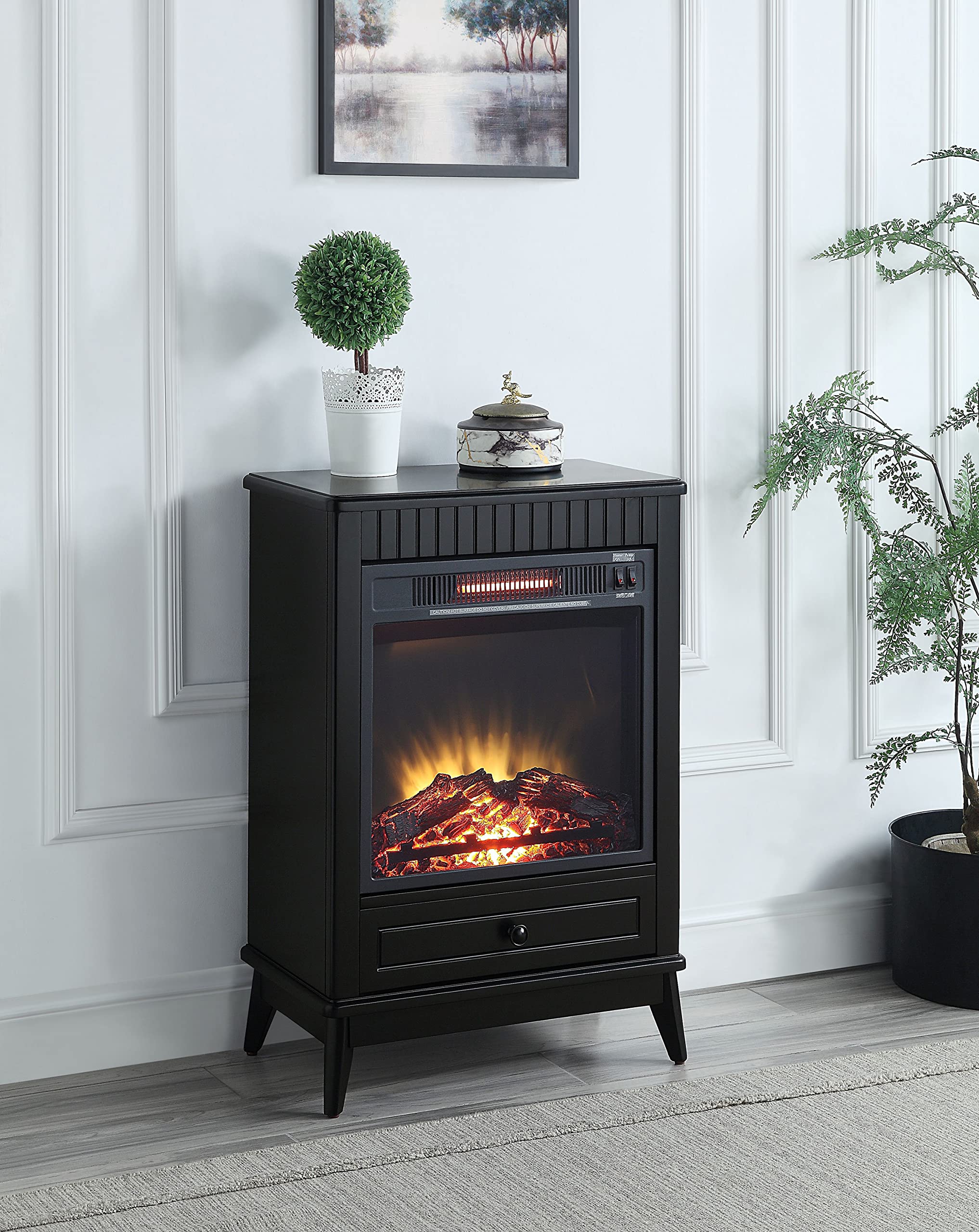 Amazon.com: Acme Hamish Wooden 1-Drawer Fireplace in Black : Home u0026 Kitchen