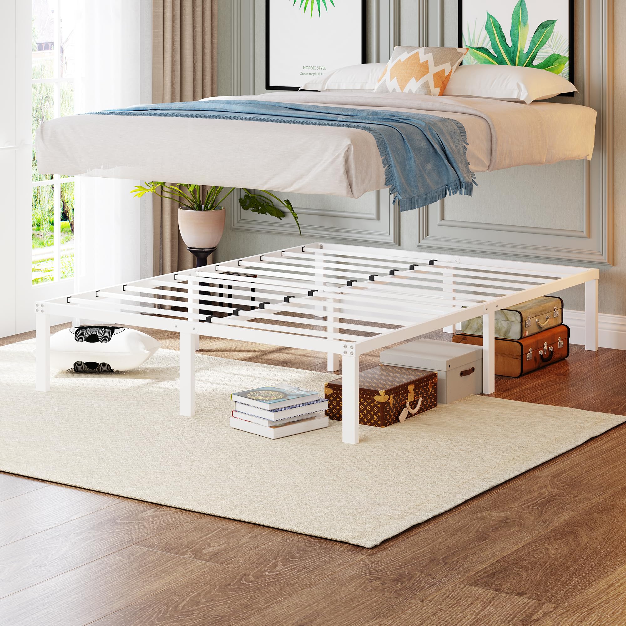 Cama con plataforma de metal, marco de cama de 140 x 200 cm, cama de metal con somier de láminas de metal, moderna cama de metal para adultos, niños, adolescentes, fácil montaje, cama doble