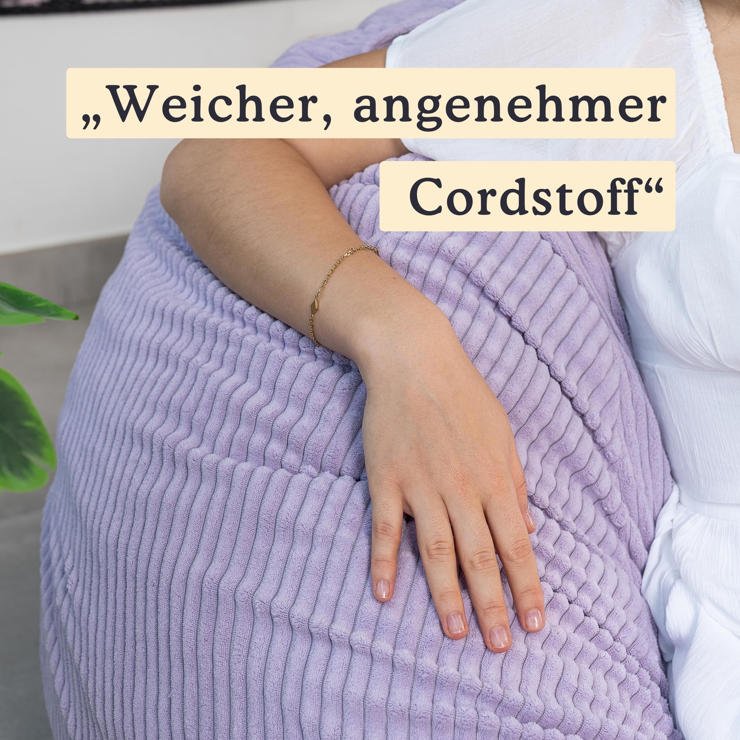 Sitzsack Cord Maschinenwaschbarer Bezug Gaming Sitzsack mit Schaumstoffflocken Füllung Beanbag 105x85 cm Lila Flieder