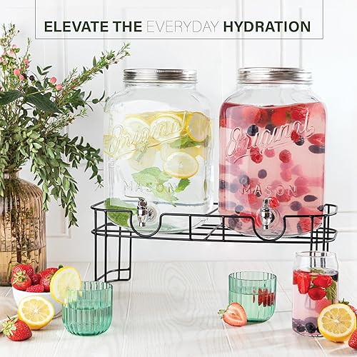 Miniatura 4 de 2 galones  Paquete de 2 dispensadores de bebidas para fiestas, dispensadores de bebidas Mason originales con soporte, dispensador de jarra de agua