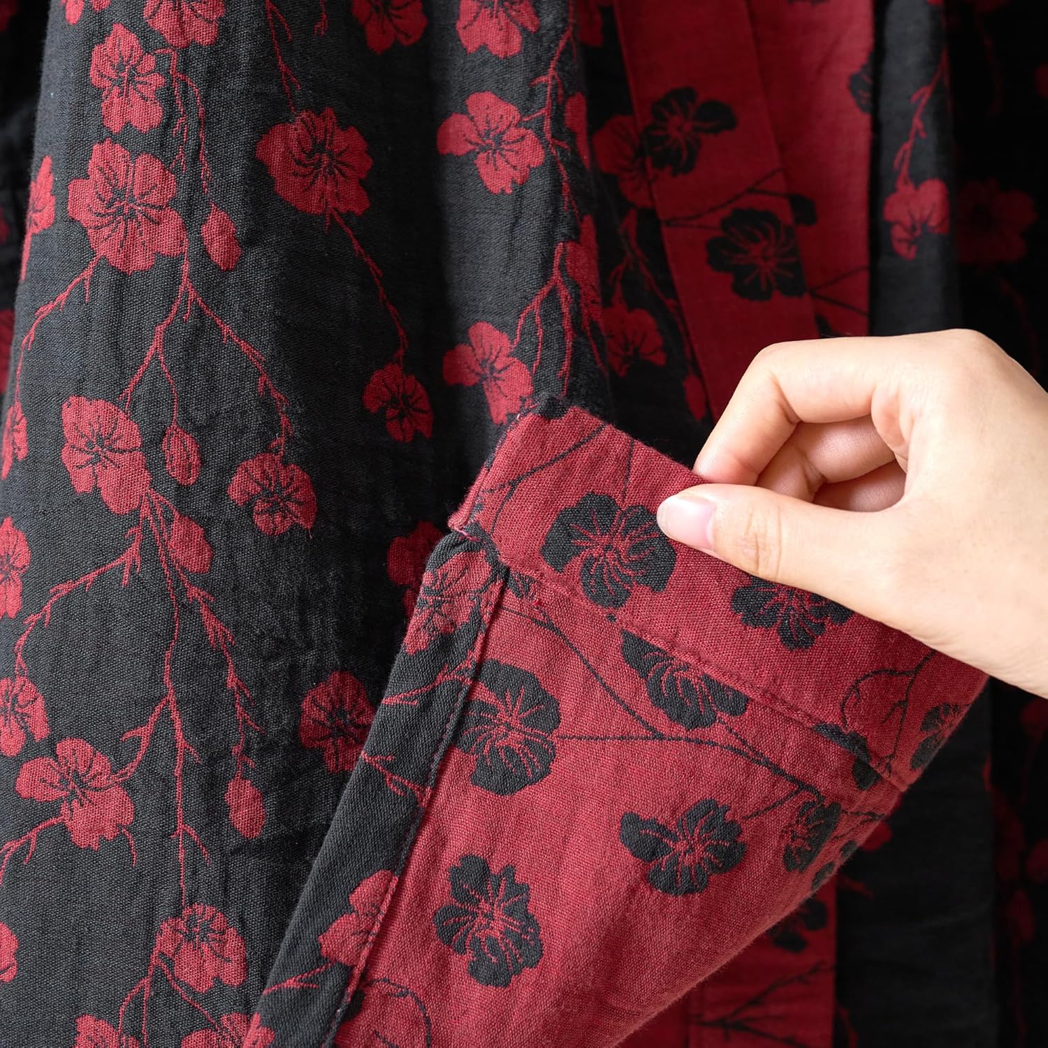 100% Cotton Gauze Ginkgo Leaf Kimono Robe, Long Knit Loose Bathrobe Nightgown Ladies Loungewear Sleepwear for Women - Image 6