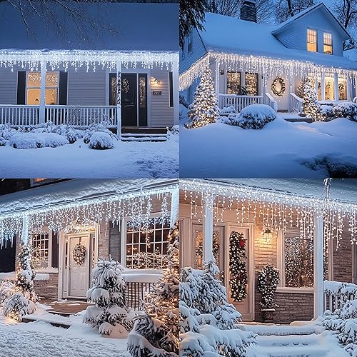 Miniatura 5 de Dazzle Bright Luces de Carámbanos de Navidad, 88.5 pies, 1080 LED, 8 modos, Luces de Cortina de Hadas con 180 gotas, Cadena de Luces de Navidad para