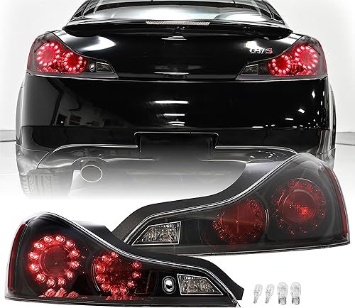 USR DEPO 08-15 G37 Q60 UPGRADE JDM - Luces traseras LED de carcasa negra (izquierda + derecha) compatibles con Infiniti G37 2008-2013  Q60 2014-2015