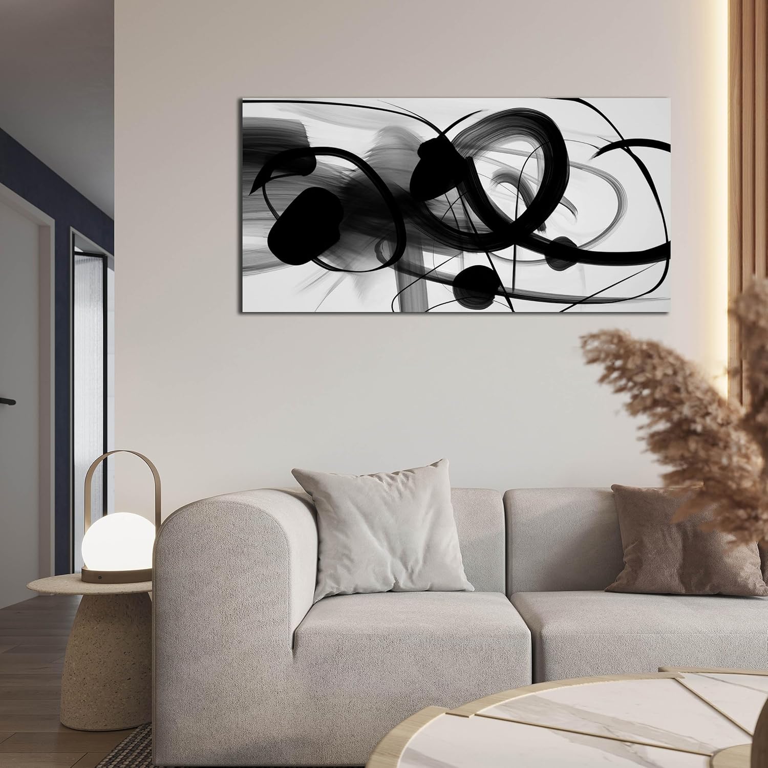 ANCXWOTER Large Canvas Wall Art for Living Room Bedroom Abstract Line Black and White Picture Ink and Wash Artwork Canvas Prints 20x40 Inch - Image 7