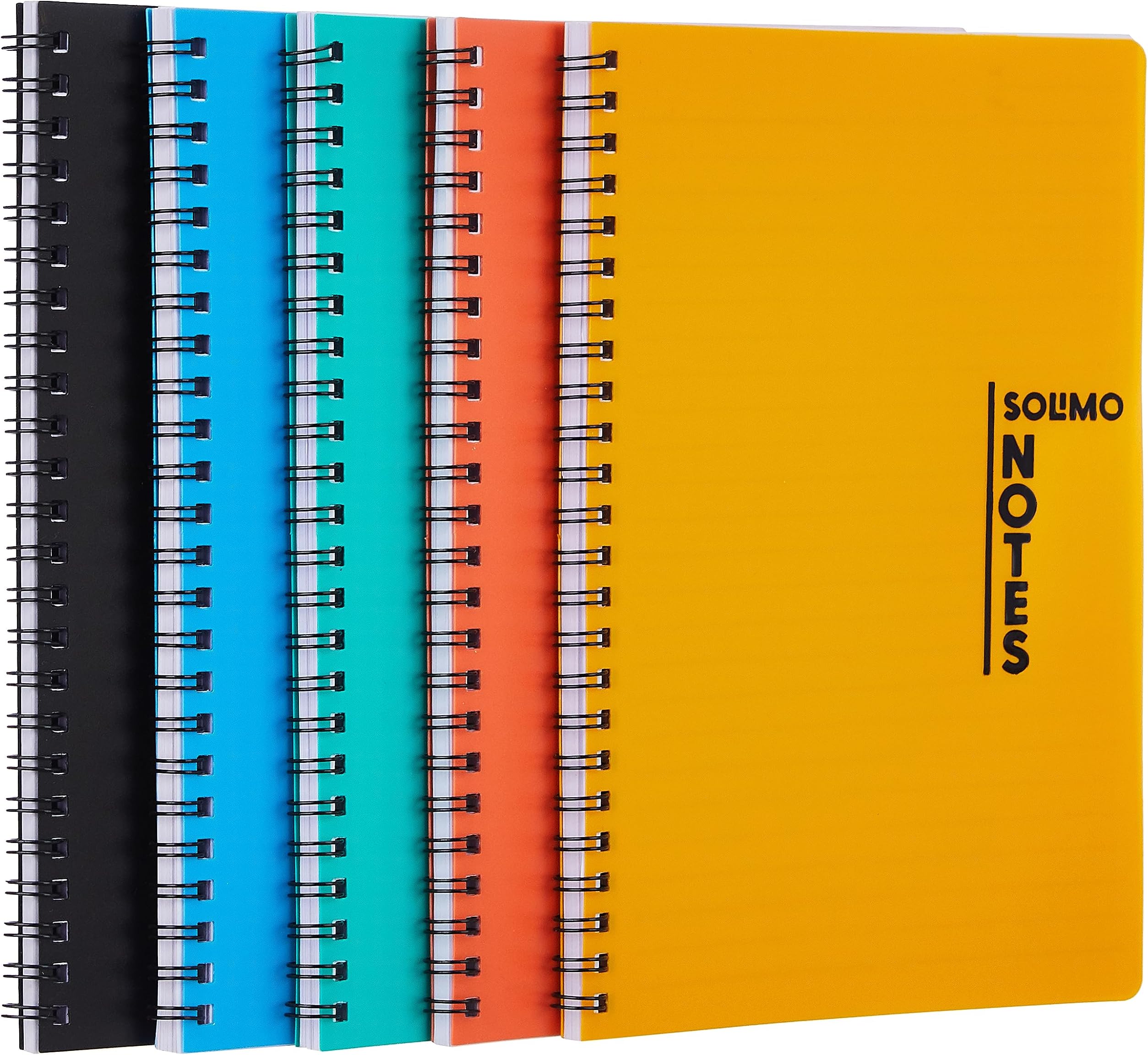 Amazon Brand - Solimo Notebooks, Spiral-Bound, Lightweight, Vibrant Colours (A5, 100 Pages, 70 GSM, Set of 5)