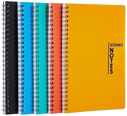 Amazon Brand - Solimo Notebooks, Spiral-Bound, Lightweight, Vibrant Colours (A5, 100 Pages, 70 GSM, Set of 5)