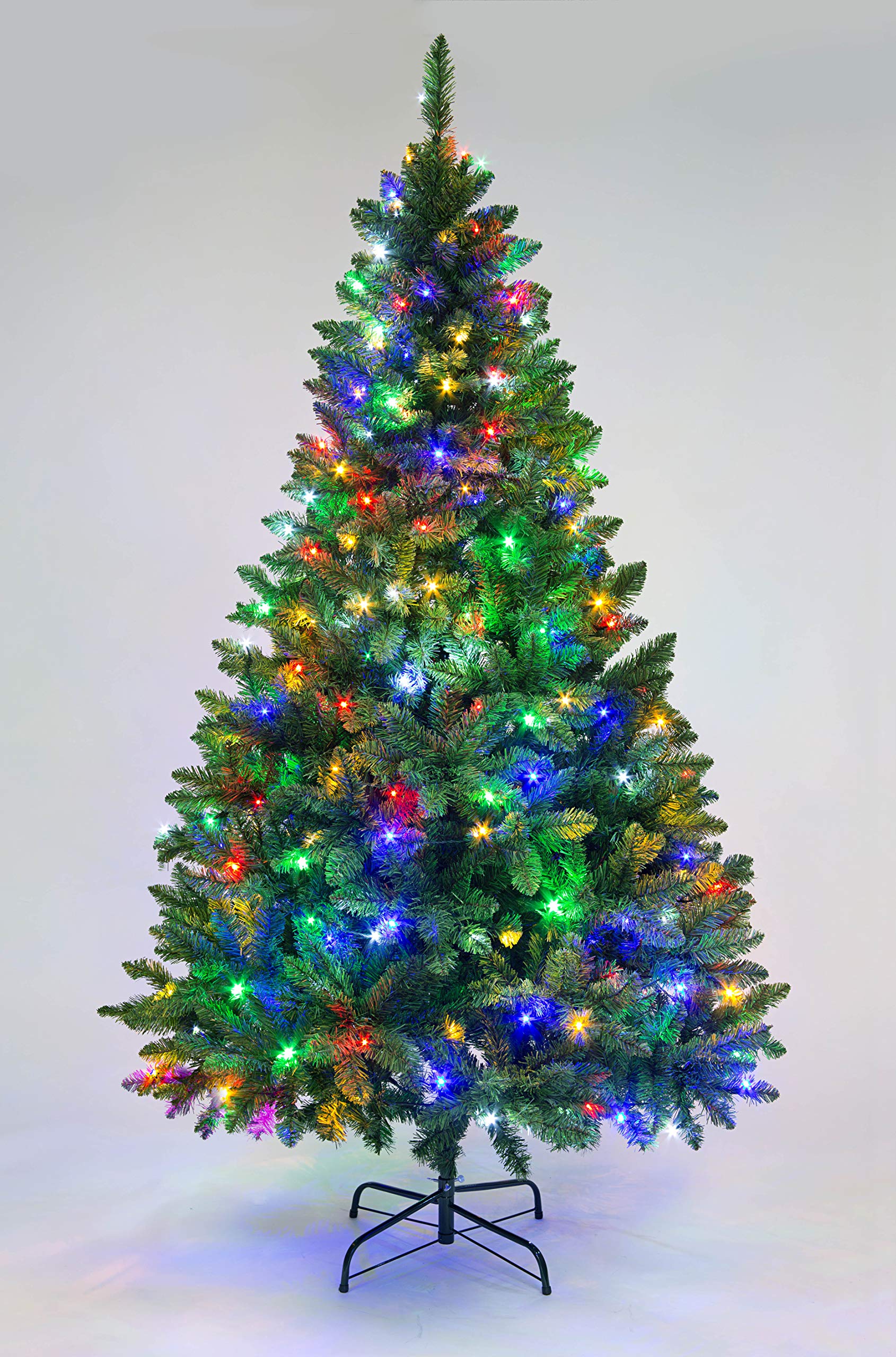 Shatchi 4Ft/1.2M Pre Lit Bushy Imperial Artificial Christmas Tree Hinged 308 Pencil Tips,144 Multicolour Leds Green