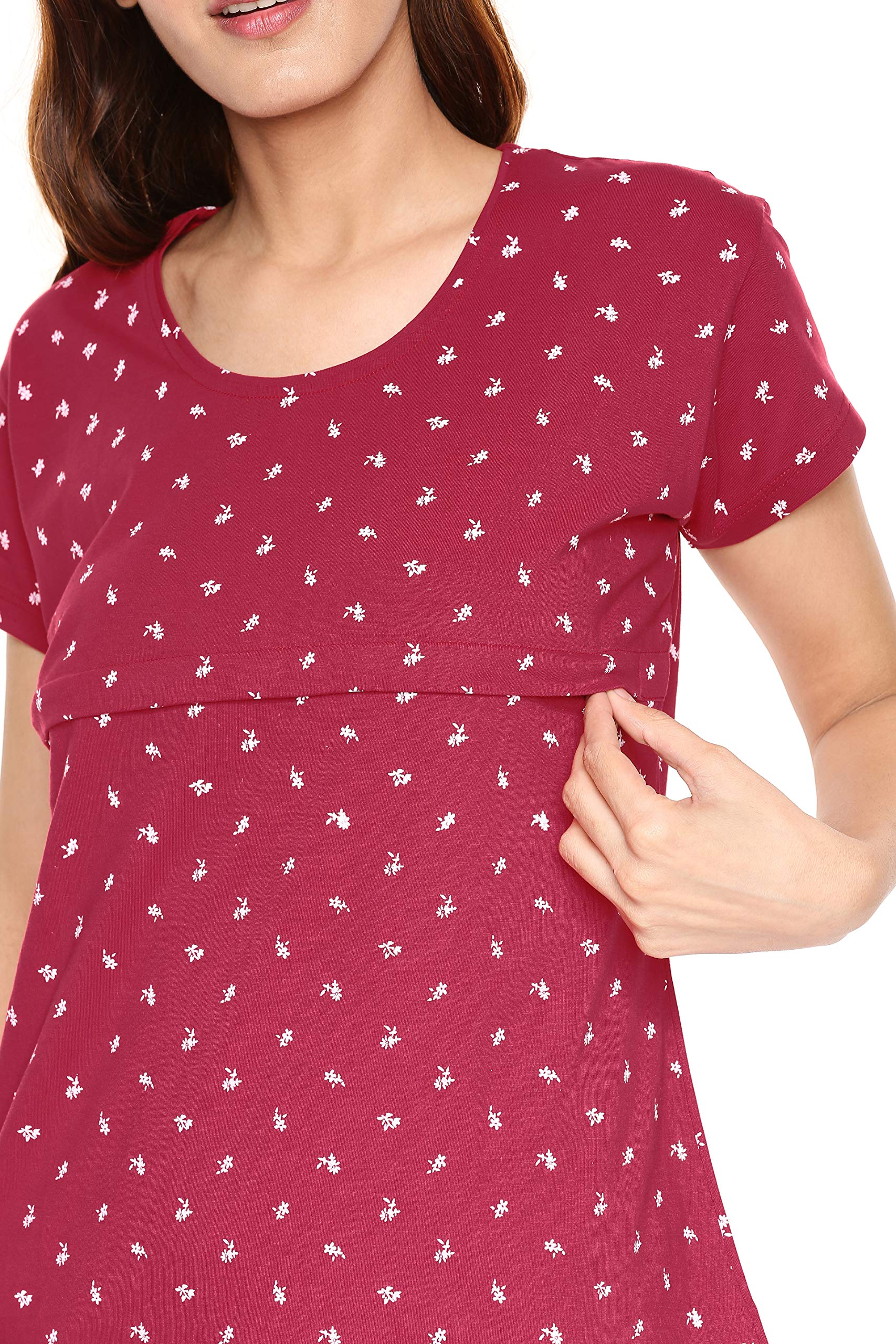 ZEYO Women's Cotton Floral Printed Dark Pink Feeding Top 5093 1