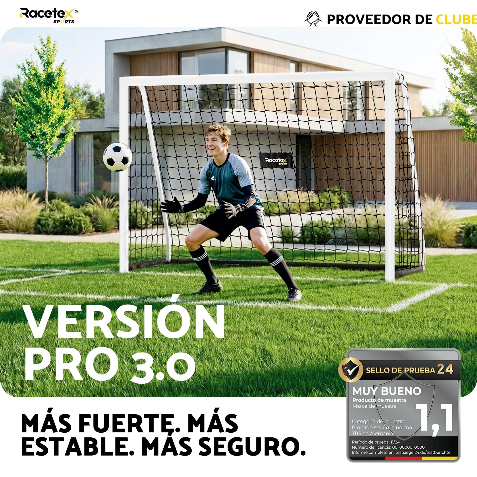 Portería de fútbol Racetex para jardín con marco de acero estable y anclaje de acero inoxidable