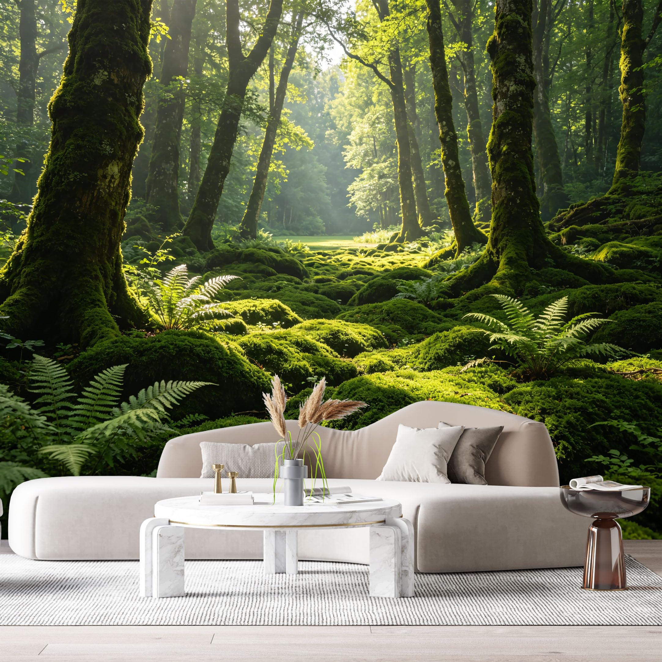 Custom Size Wall Murals Lush Forest Botanical Ferns Moss Landscape SelfAdhesive Wall Fabric Removable Large Wallpaper for Photo Living Room