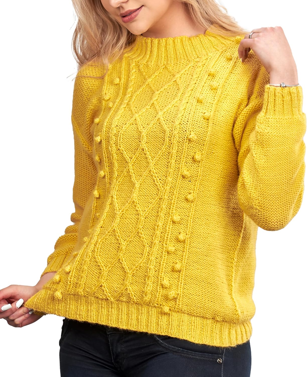 Women´s Crewneck Yellow Handwoven Alpaca Sweater London