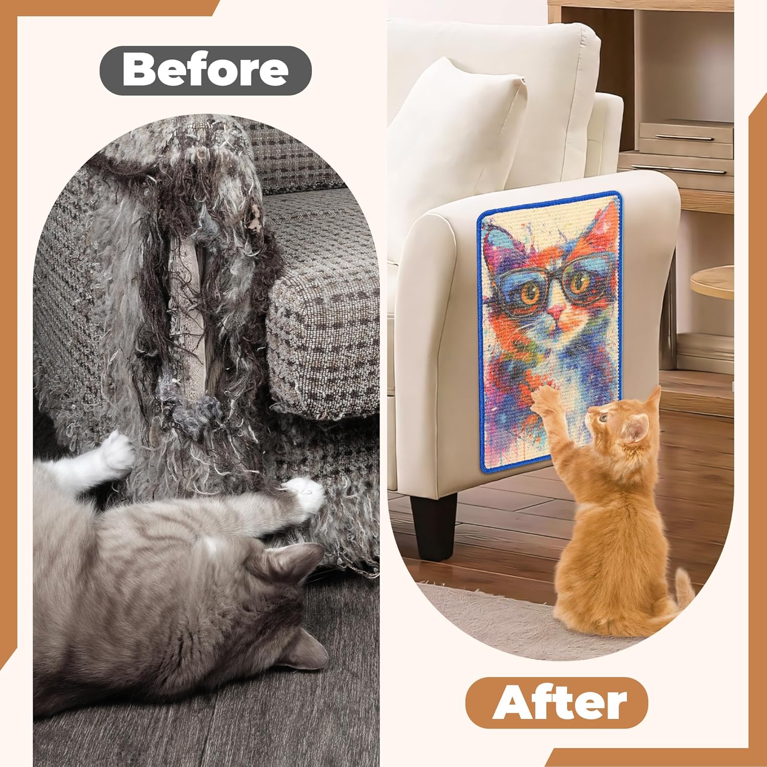 Sisal Cat Scratcher Mat, Cat Wall Scratcher for Indoor Cats, 23.6x15.7 Inch Cat Scratch Pad with Hook & Loop, Wall Mounted Cat Scratching Post to Protect Couch and Carpet（Graffiti Cat）