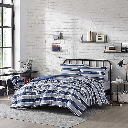 Nautica - Juego de ropa de cama individual XL, juego de edredón reversible, incluye fundas de almohada, sábana bajera, fundas de almohada y bolsa de