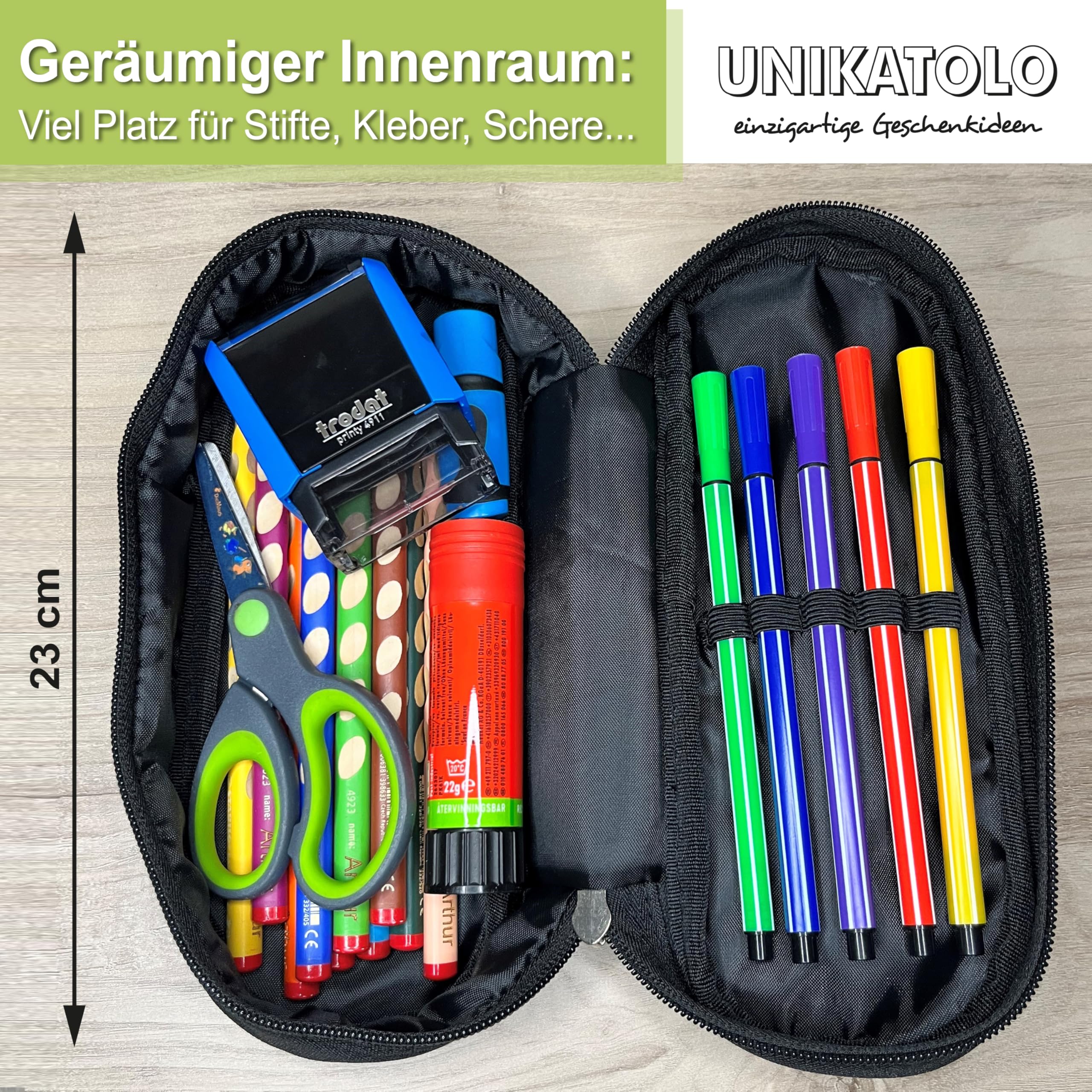 Federmäppchen Traktor mit Name personalisiert, Federtasche in dunkelblau für Jungs und Mädchen, Stiftebox Geschenkidee Schulanfang, Schule, Kinder, Schlamppermappe Schlamppermäppchen
