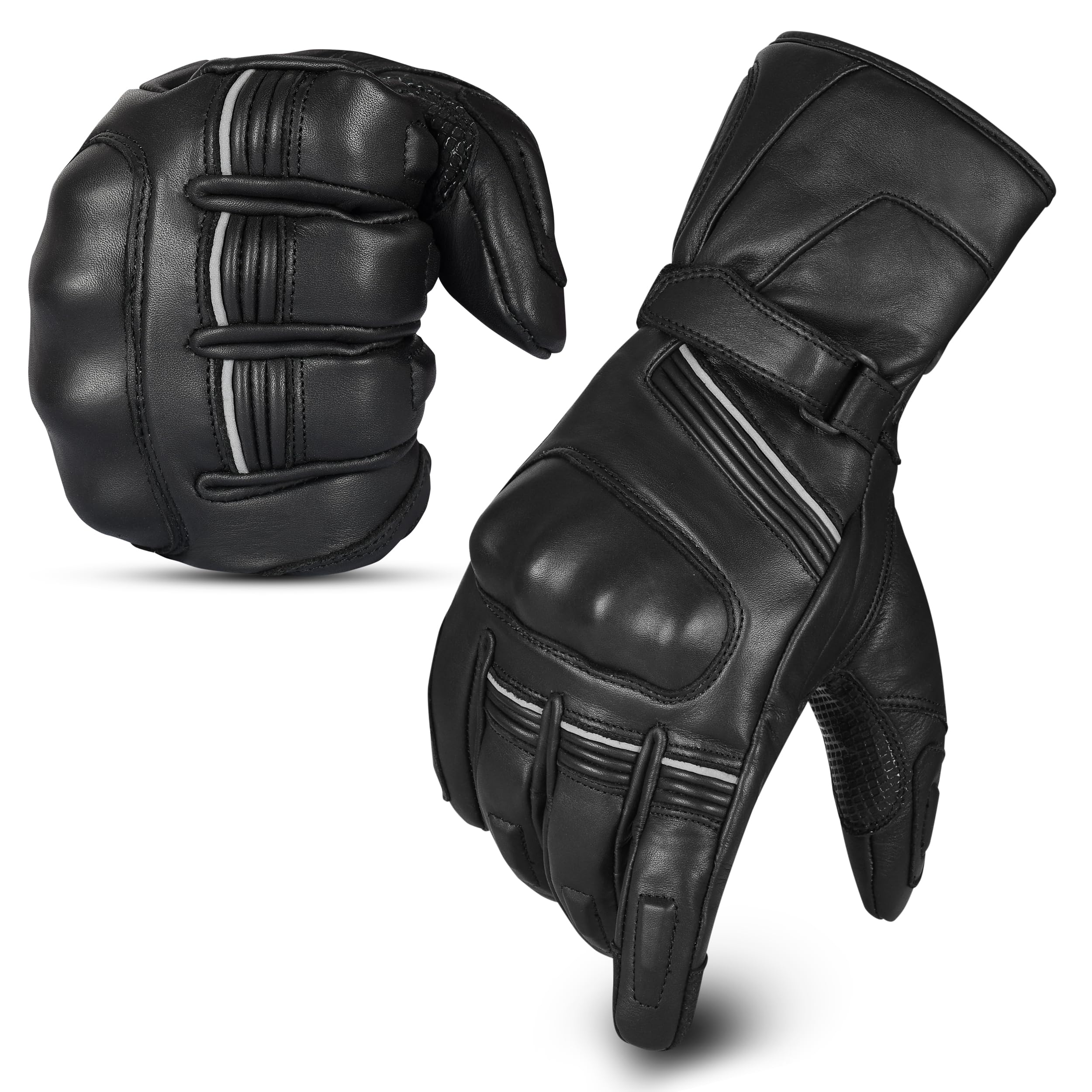 Guantes de Moto de Invierno de Cuero Premium, Impermeables, Guantes de Motocicleta de Invierno, Resistentes al Viento, Pantalla táctil, Guantes cálidos Nudillos Duros