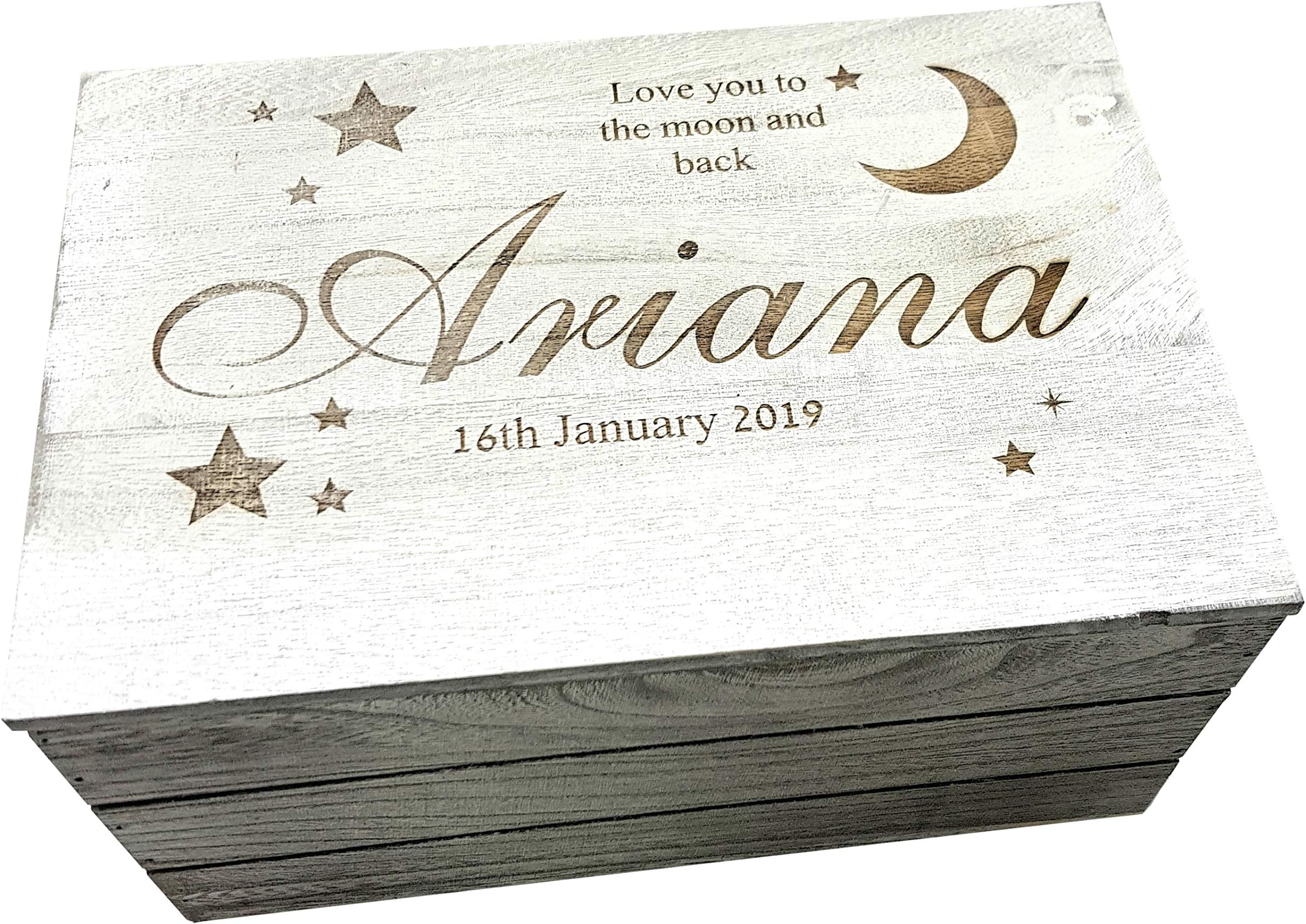 Personalised Keepsake Box Baby Girl Wooden Personalised Baby Memory Box Baby Boy Large Love You to The Moon and Back Gifts 20 x 30cm Boy or Girl Newborn Gift