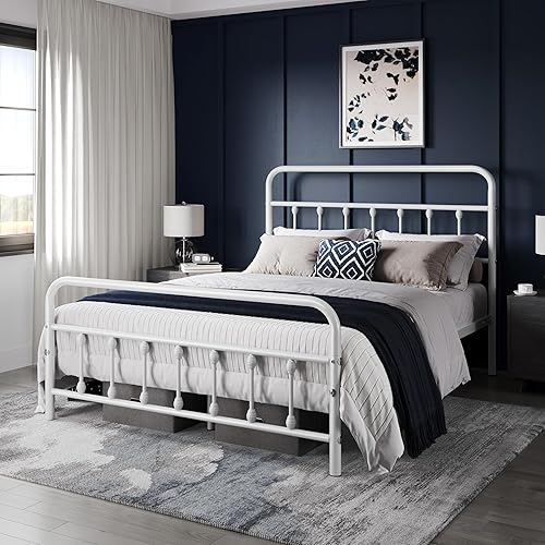Miniatura 86 de YAHEETECH - Marco de cama de metal clásico con estructura de hierro y estilo victoriano, cabecero y pie, espacio debajo de la cama, no necesita base