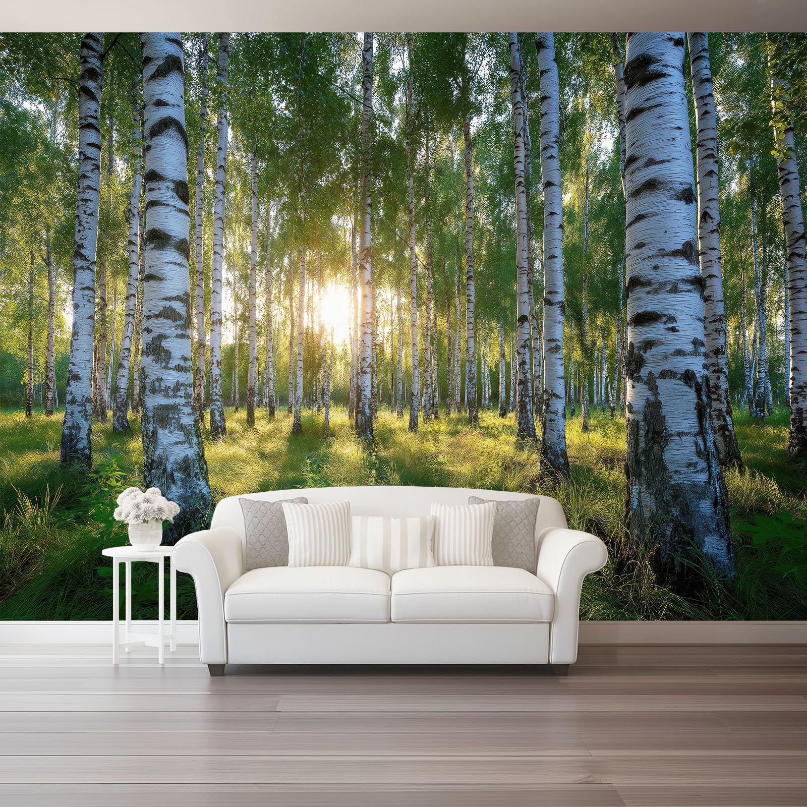 Papier peint panoramique forêt de bouleaux intissé nature 350x256 cm