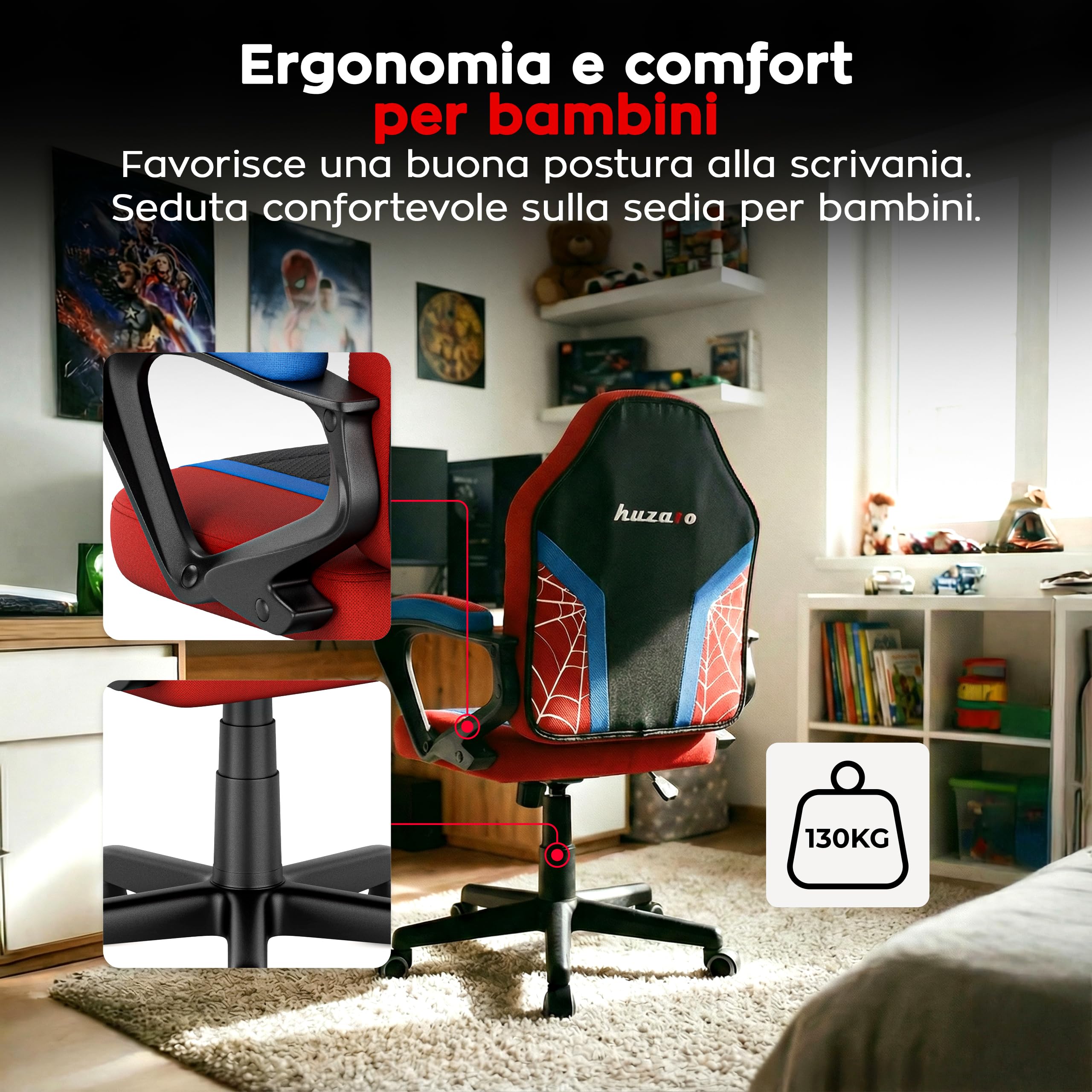huzaro Ranger 1.0 – Sedia Per Bambini Comoda E Regolabile – Poltrona Bambini Per Cameretta E Uso Quotidiano – Schienale Profilato – Ruote Silenziose – Spider