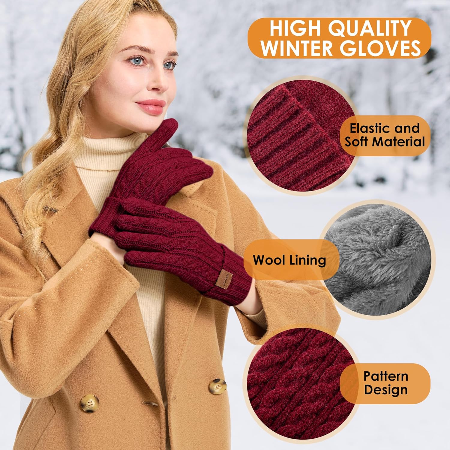 Winter Gloves for Women, Womens Gloves Cold Weather Thermal Warm Fleece Lined, Touchscreen Gloves for Christmas Gifts - Image 2