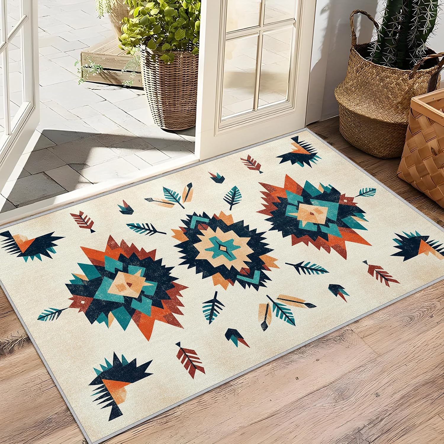 Native American Area Rug - Southwestern Rug, 2x3 Rug, Aztec Rustic Area Rug, Geometric Black and White Southwest Door Mat, Washable & Non Slip & Soft Small Carpet, Southwestern Home Decor