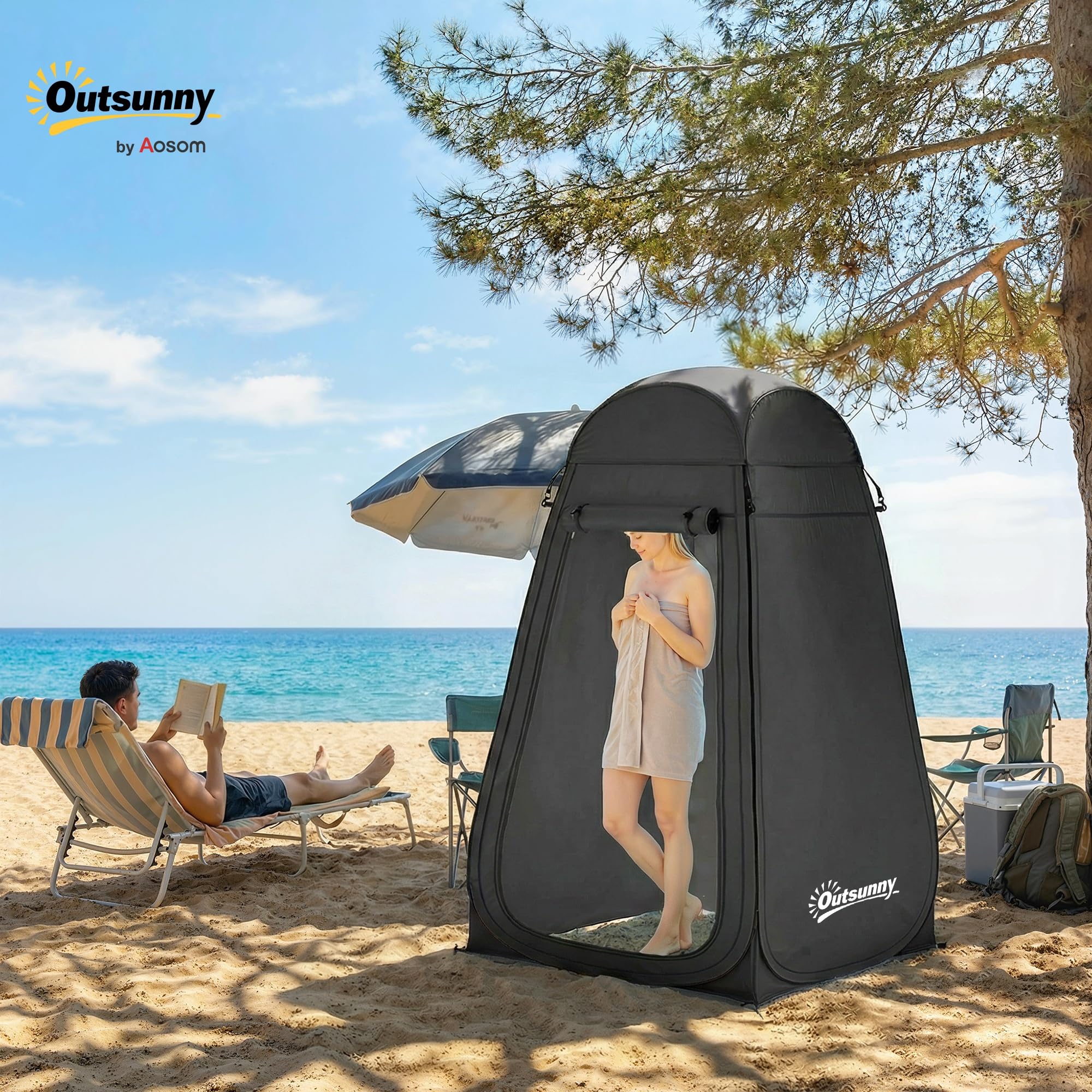 Outsunny Pop Up Shower Tent, Portable Camping Hiking Toilet Privacy Shelter with Mesh Windows, Zipper Door, and Carrying Bag for Outdoor Changing, Dressing Fishing, Bathing - 3
