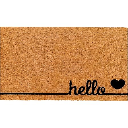 THEODORE MAGNUS Natural Coir Doormat with Non-Slip Backing - 17 x 30 - Outdoor/Indoor - Hello Door Mat - Natural - Hello Love - COIR-1730-15-132