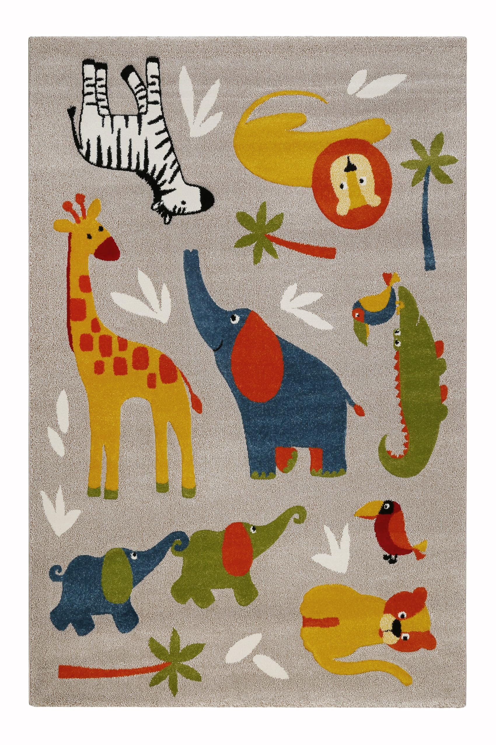 Smart Kids Tkany dywan dziecięcy, odkryj kolorowe safari z krokodylami, słoniami, żyrafami i zebrą – Benny & Friends (80 x 150 cm, piaskowy beżowy melanż)