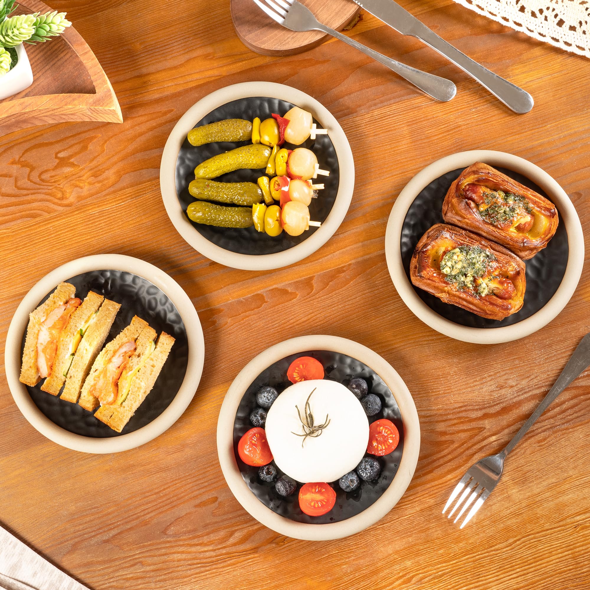 Urban Lifestyle Set Piatti Dessert 4 Pezzi 15 cm Piatti Moderni in Gres Nero Piattini Piccoli per Dolce e Antipasto Lavastoviglie e Microonde