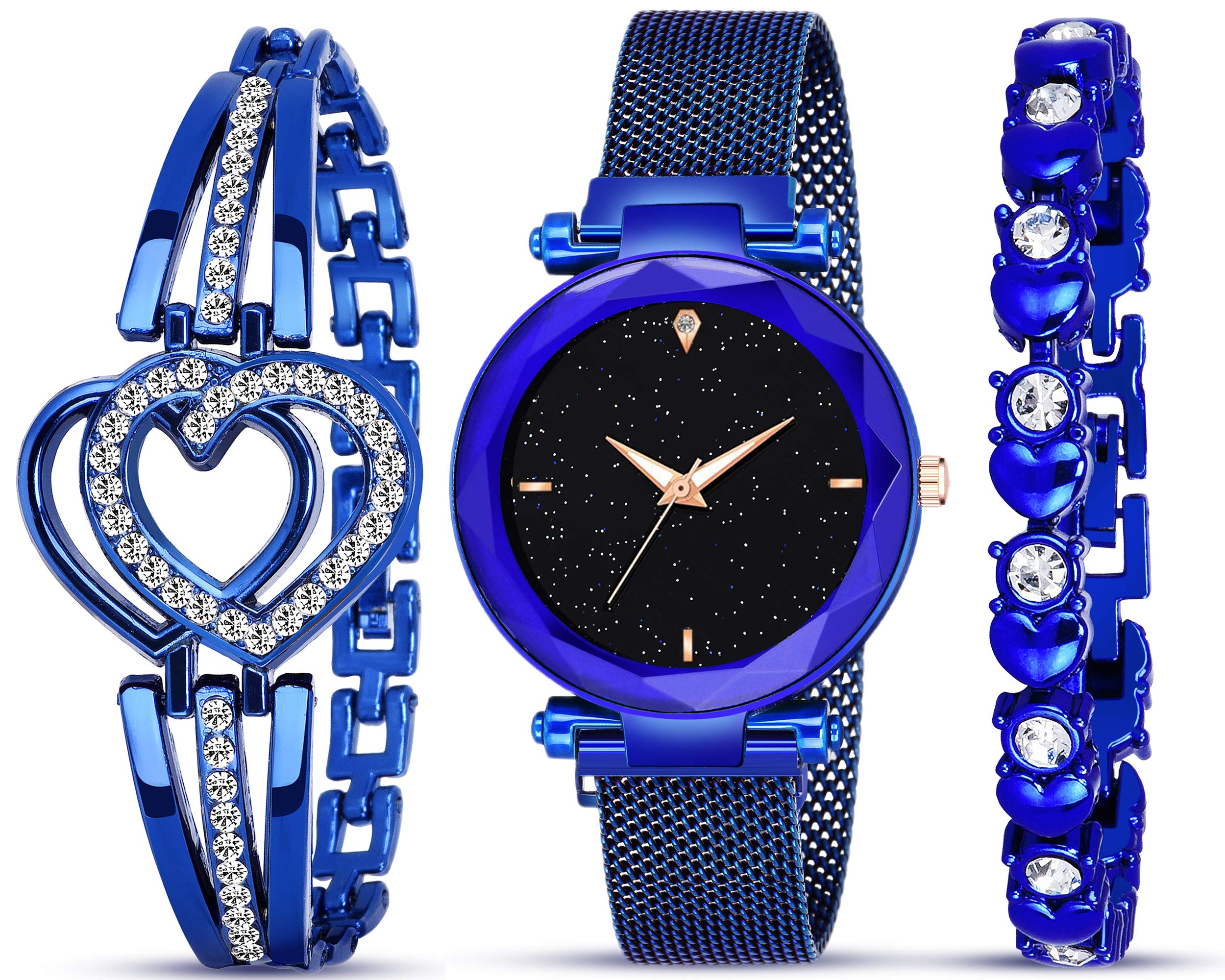 STYLEDOSE Womens Stainless Steel Full Diamond Studded Analogue Quartz March Style Watch With Bracelet Combo(Black Dial Gold Colored Strap) (Blue) (B08YZ13CGY) Amazon Price History, Amazon Price Tracker