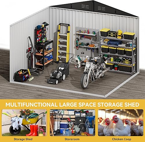 Miniatura 6 de DWVO Cobertizo de almacenamiento al aire libre de 6 x 8 pies, cobertizos de herramientas de metal grandes, casa de almacenamiento resistente con