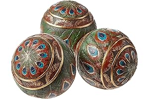 Design Toscano Peacock Feathered Orbs: Decorative Balls for Centerpiece Bowls