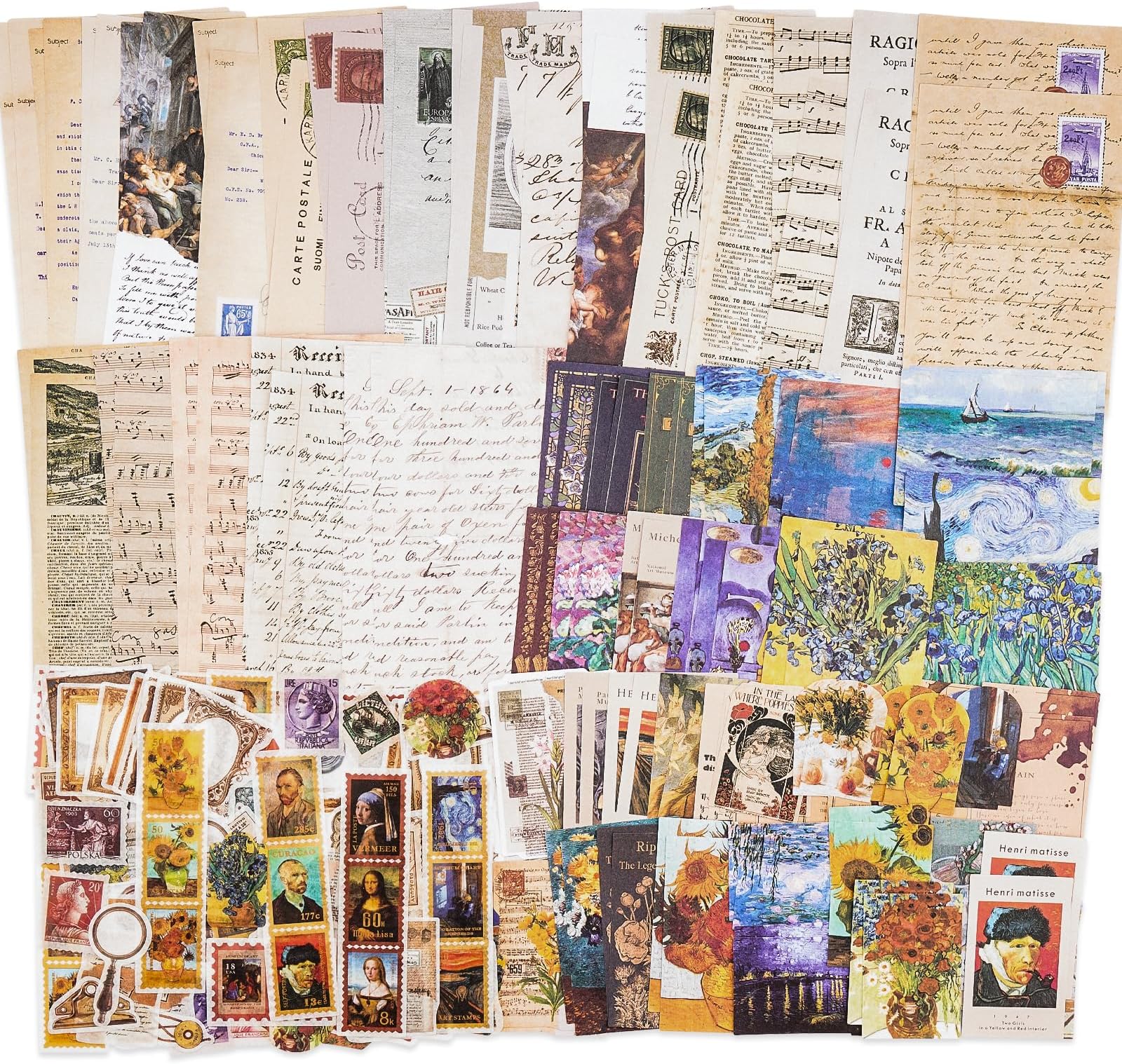 Knaid Vintage Scrapbook Supplies Pack (200 Pieces) for Junk Journal Bullet Journals Planners Aesthetic Paper Stickers Craft Kits Cottagecore Collage Album (Artistic)