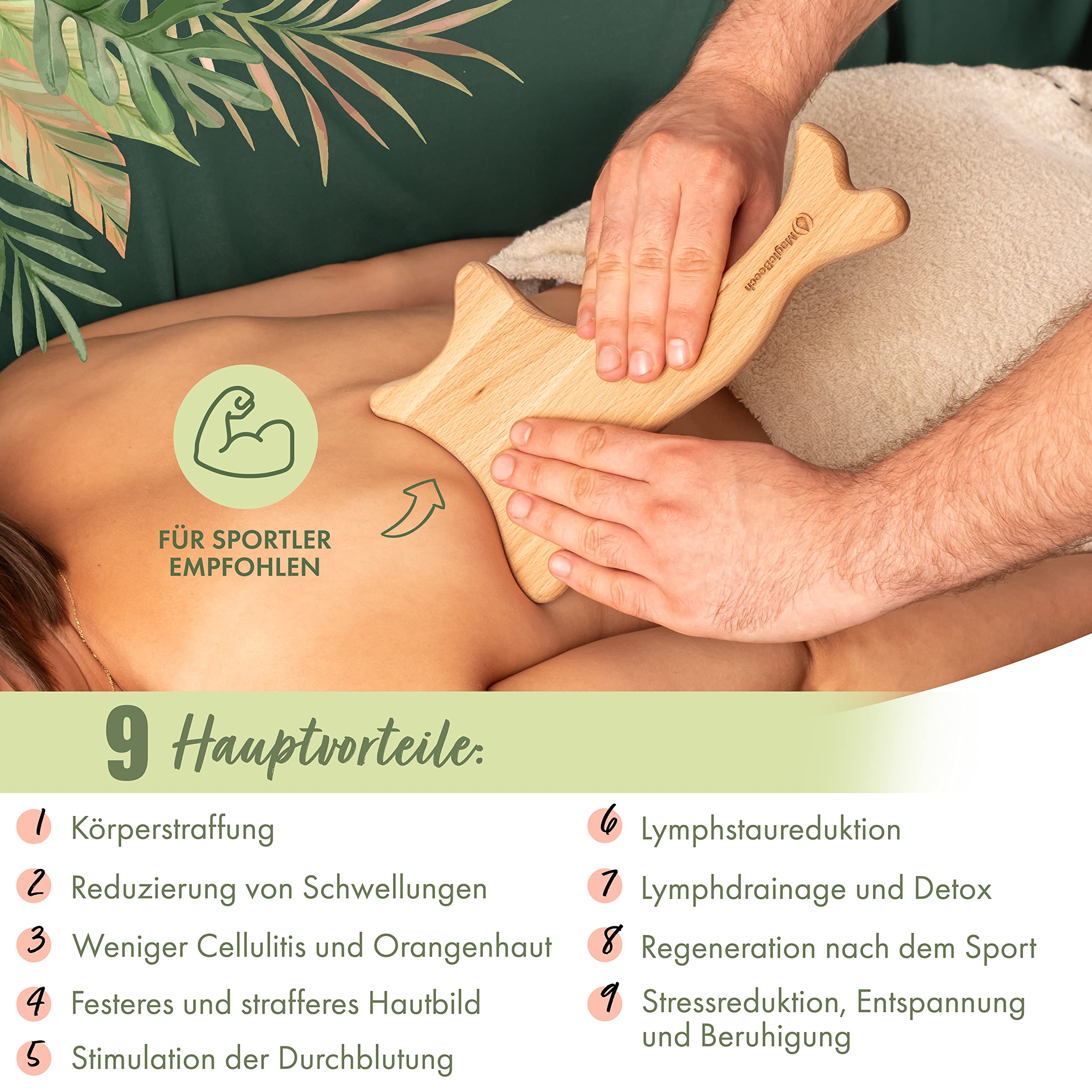 Massage-Paddel für Maderotherapie und Lymphdrainage, aus geöltem Buchenholz, Massagegerät gegen Cellulite, 15 x 26 cm, 193 g