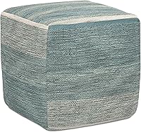 Vista 11 de SIMPLIHOME Briella - Puf cuadrado de 18 pulgadas de ancho hecho a mano de poliéster tejido de PET para exteriores/interiores, en gris y blanco