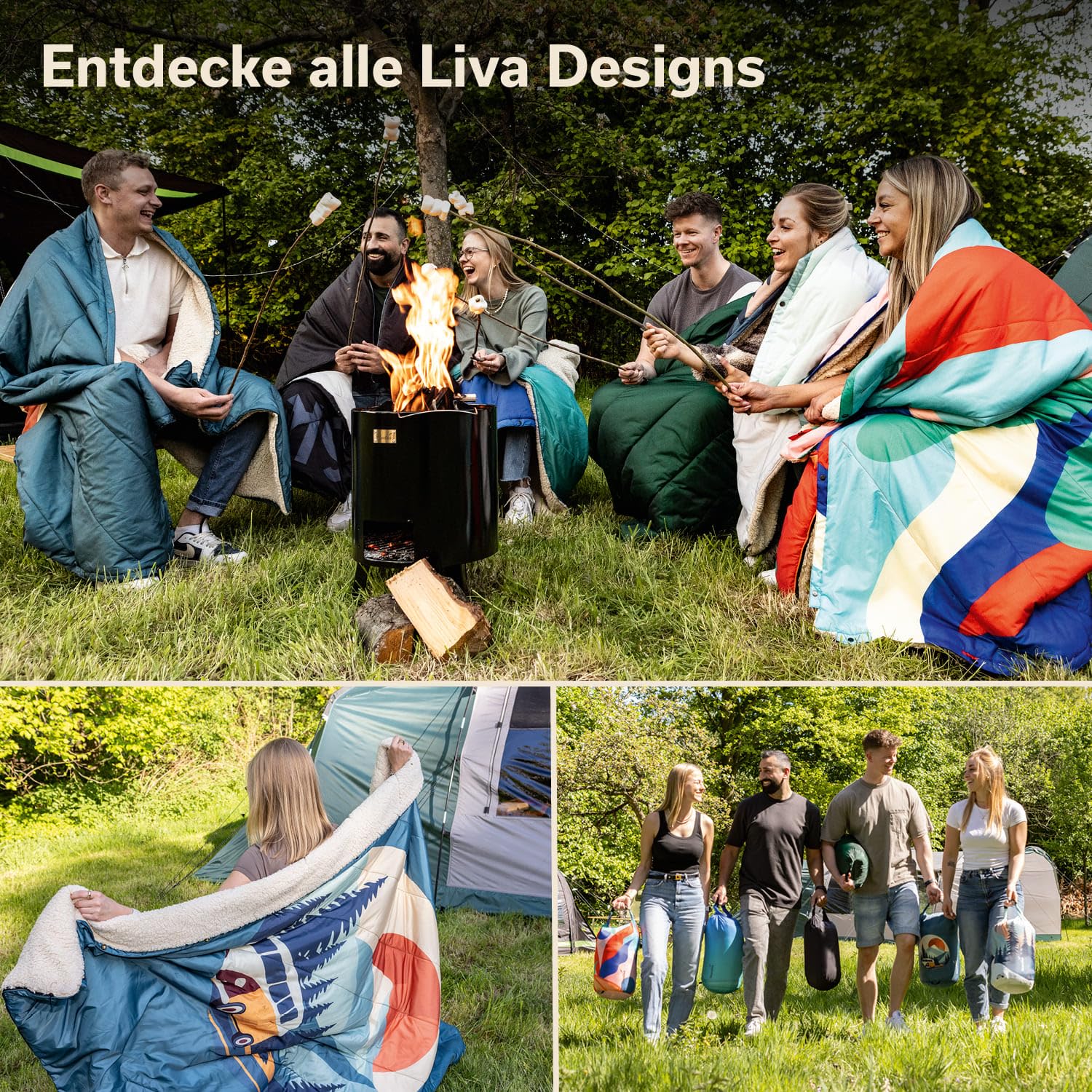 Skandika Couverture de Camping Liva | Couverture Outdoor 4 en 1, 200 x 135 cm, Plaid, Sac de Couchage, Oreiller, Dessous Fourrure synthétique ou Nylon, imperméable (Bus | Fourrure Teddy)