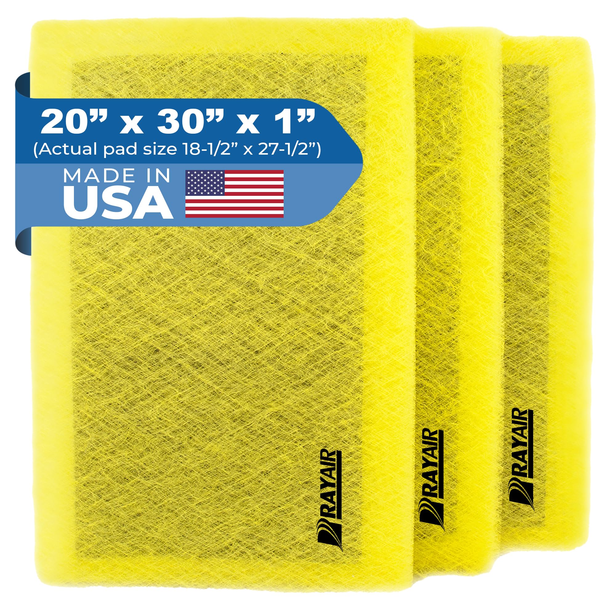 RAYAIR SUPPLY 20x30 Replacement Filter Pads Designed to Fit MicroPower Guard Air Cleaner 20x30 Refills (3 Pack) YELLOW