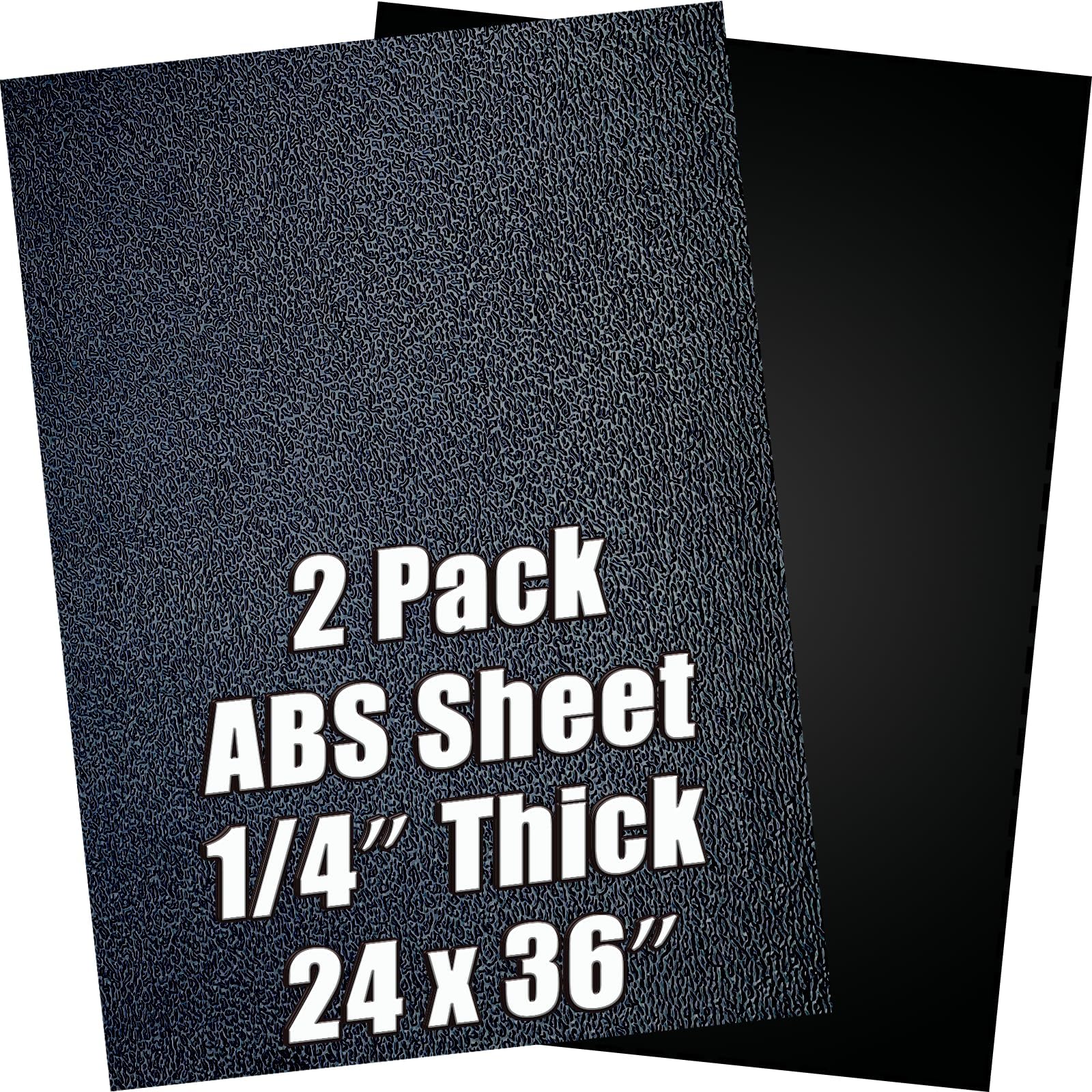 ABS Plastic Sheet 1/4 Inch Thick 24" x 36" (2-Pack)，Black Rigid Moldable Panel with Different Surfaces (Textured Front & Smooth Back) for Structural Parts, Amp Mounting, and DIY Home Decor, etc.