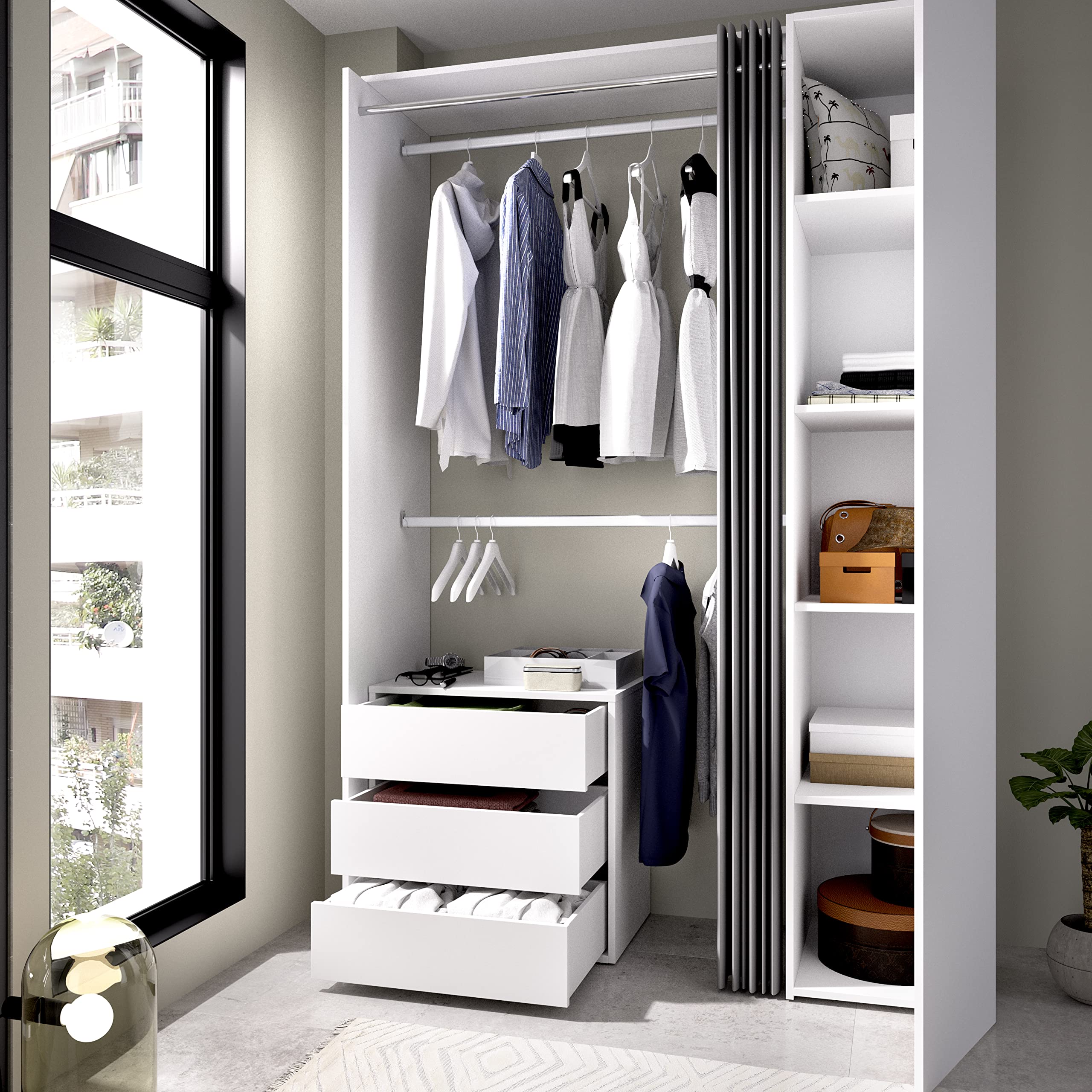 DEKIT GRUPO RIMOBEL Suit Kit Vestidor, Madera de ingeniería, Blanco, 205x139,3x52 cm