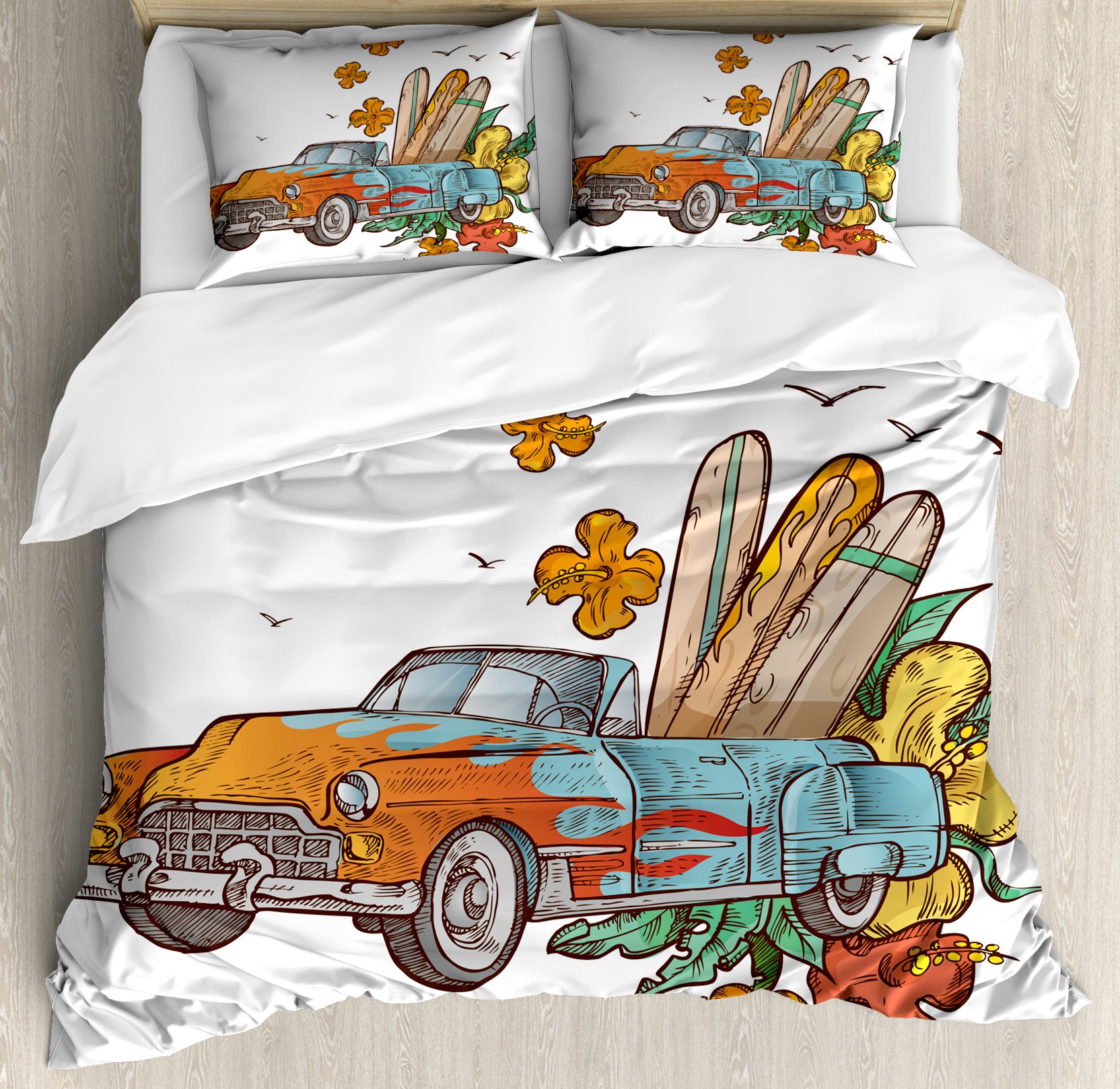 Amazon | ヴィンテージハワイ布団カバーセットby lunarable、古い学校