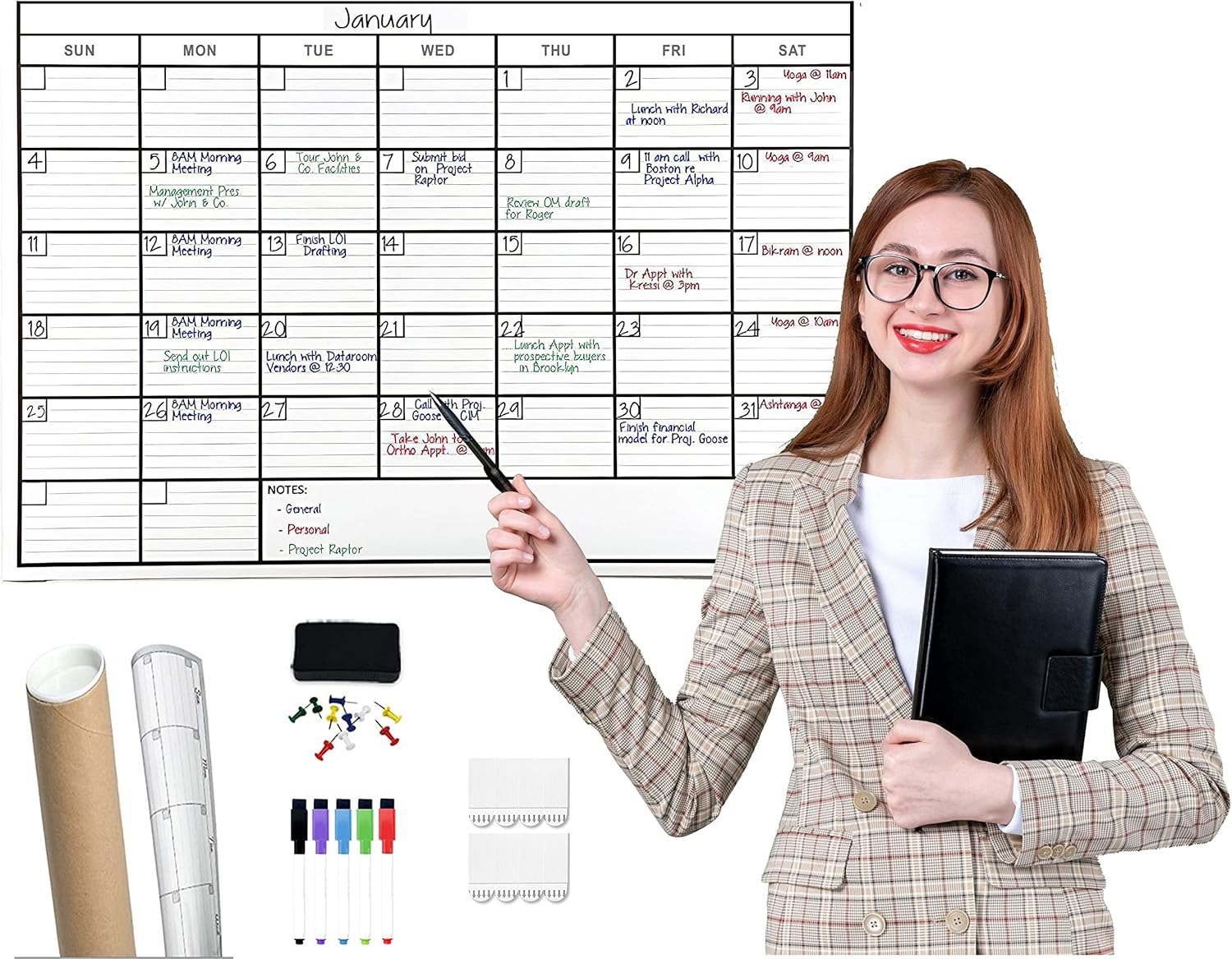 Large Dry Erase Laminated Wall Calendar, 24 x 36 Inches