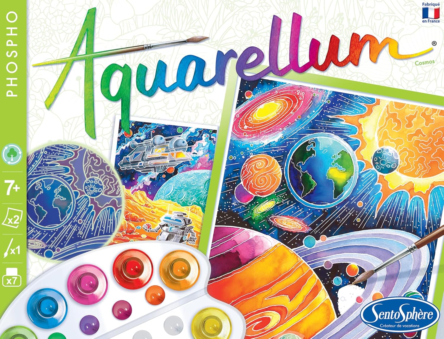 SentoSphere Aquarellum - Planets Glow in the Dark - Arts and Crafts Watercolor Paint Set