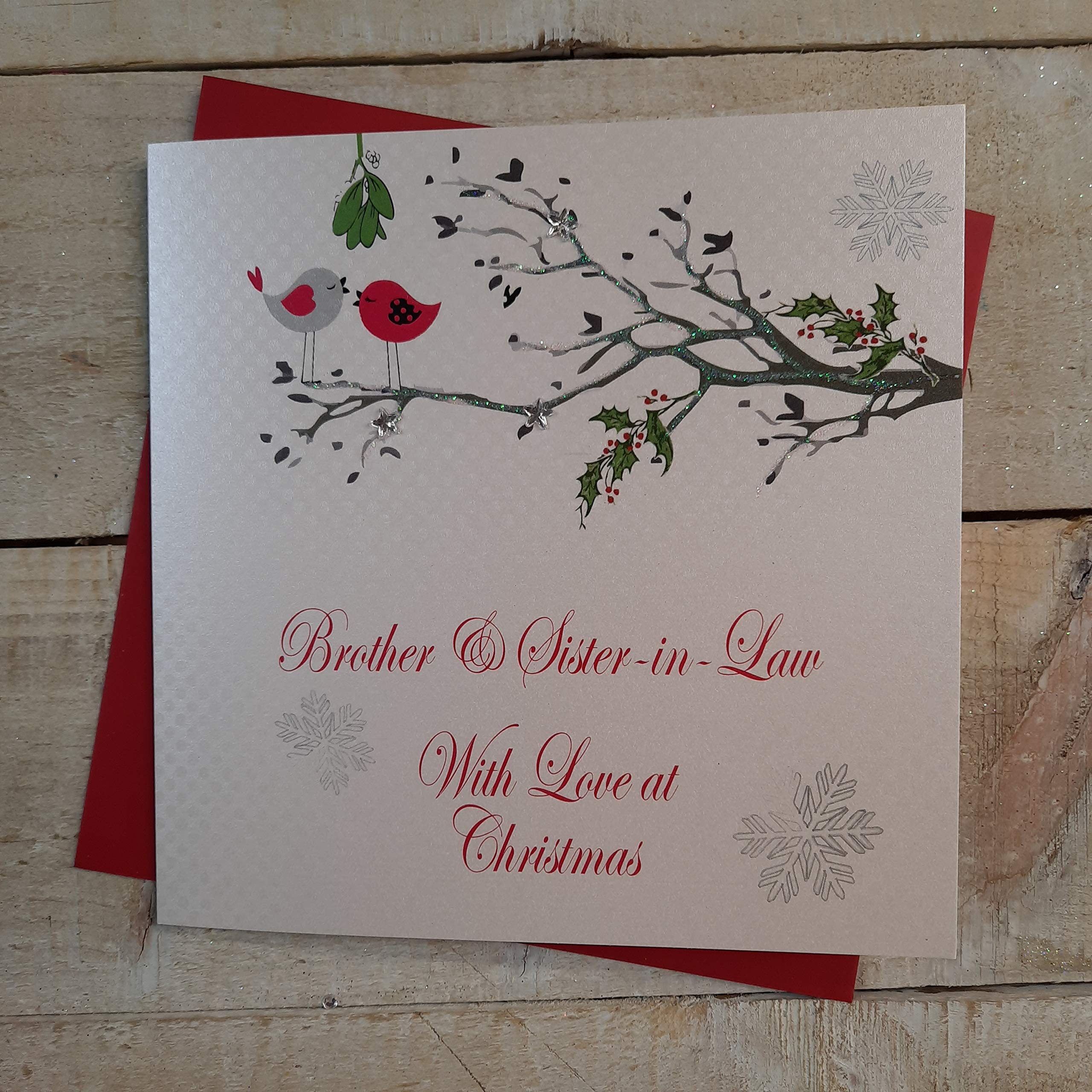 White Cotton Cards Brother And Sister-In-Law With Love At Christmas Handmade Robins In Tree Card