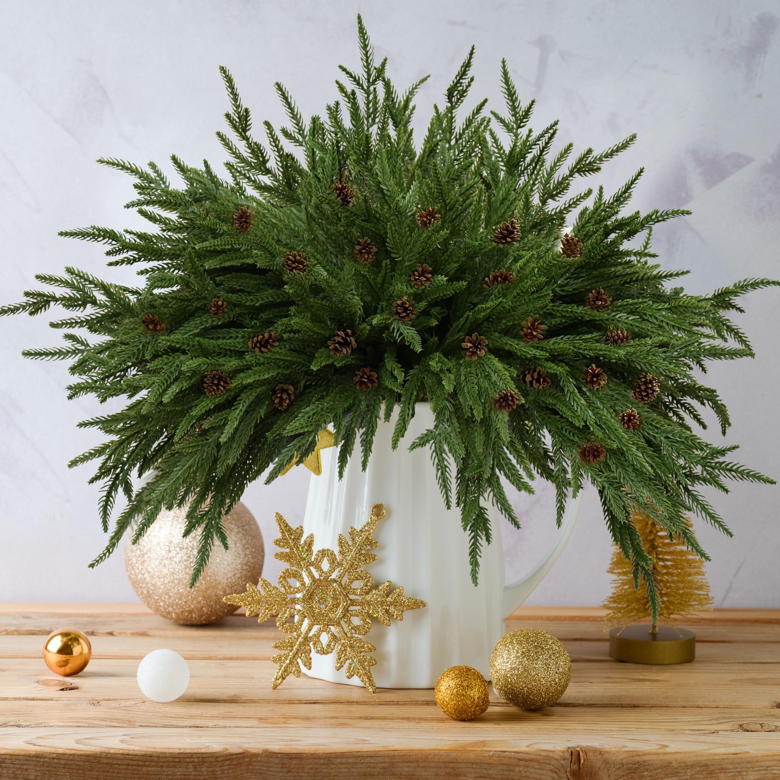 Künstliche Norfolk-Tannenzweige, 81,3 cm, künstliche Tannenzapfen, künstliche Tannenzapfen, Zweige für DIY-Girlande, Weihnachten, Innen- und Außenbereich, Heimdekoration (12)