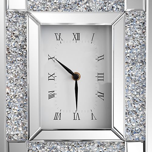 Miniatura 6 de SHYFOY Reloj de escritorio con espejo, relojes de mesa decorativos con diamante triturado de 13.2 x 11.8 pulgadas, reloj rectangular de cristal con