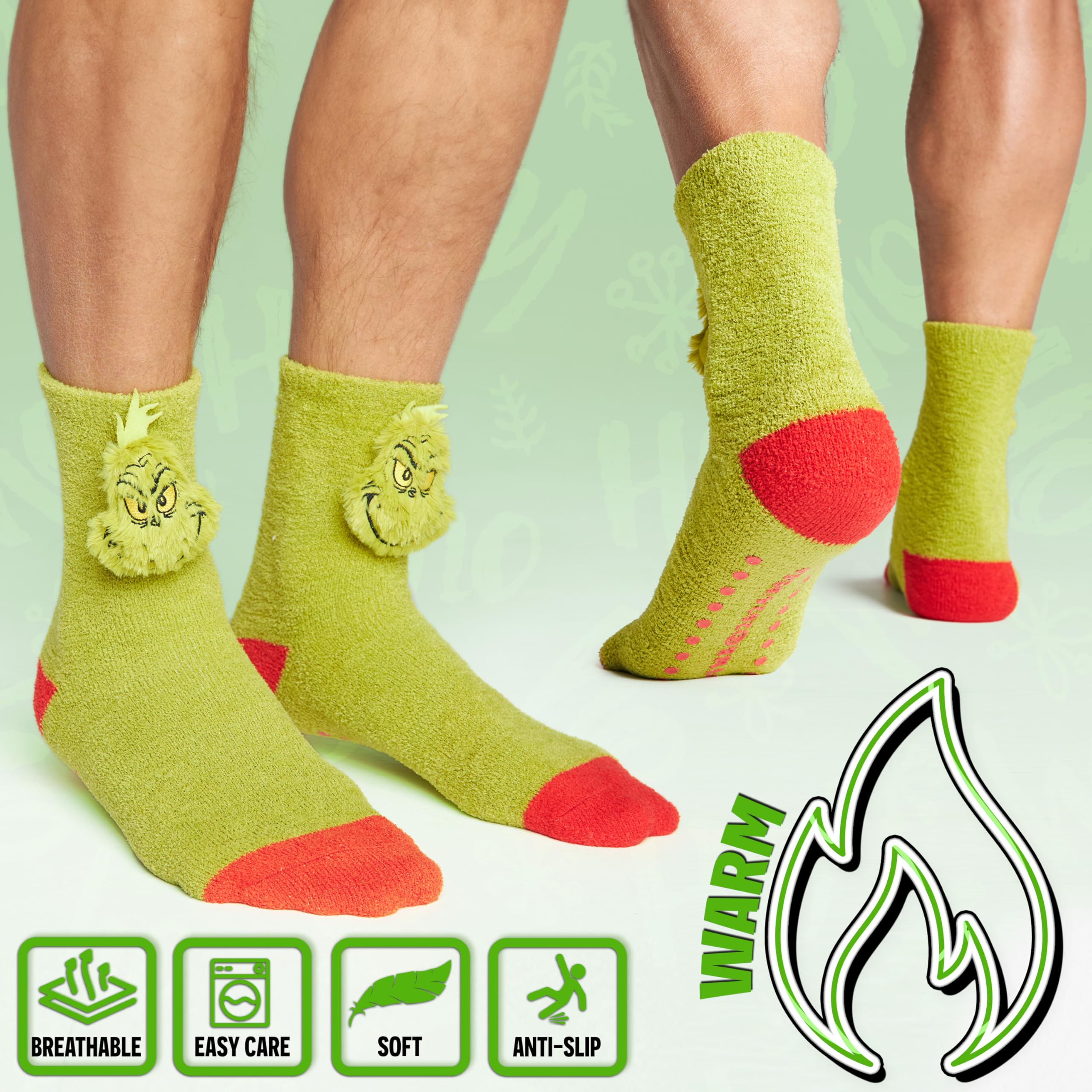 The Grinch Calcetines Antideslizantes Suaves para Hombre Talla 40–45, Antideslizantes Peluche Invierno, Regalos Hombres